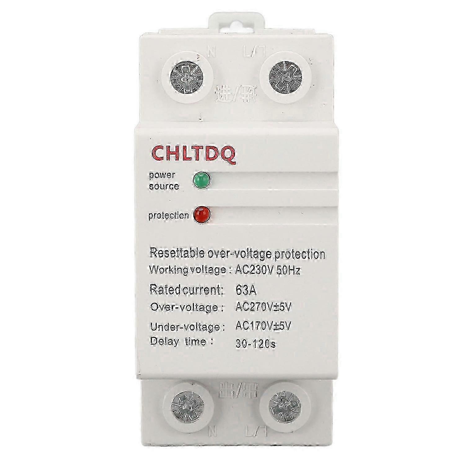 AC230V 63A Over Under Voltage Protector Automatic Reset Overvoltage Undervoltage Voltage Protective