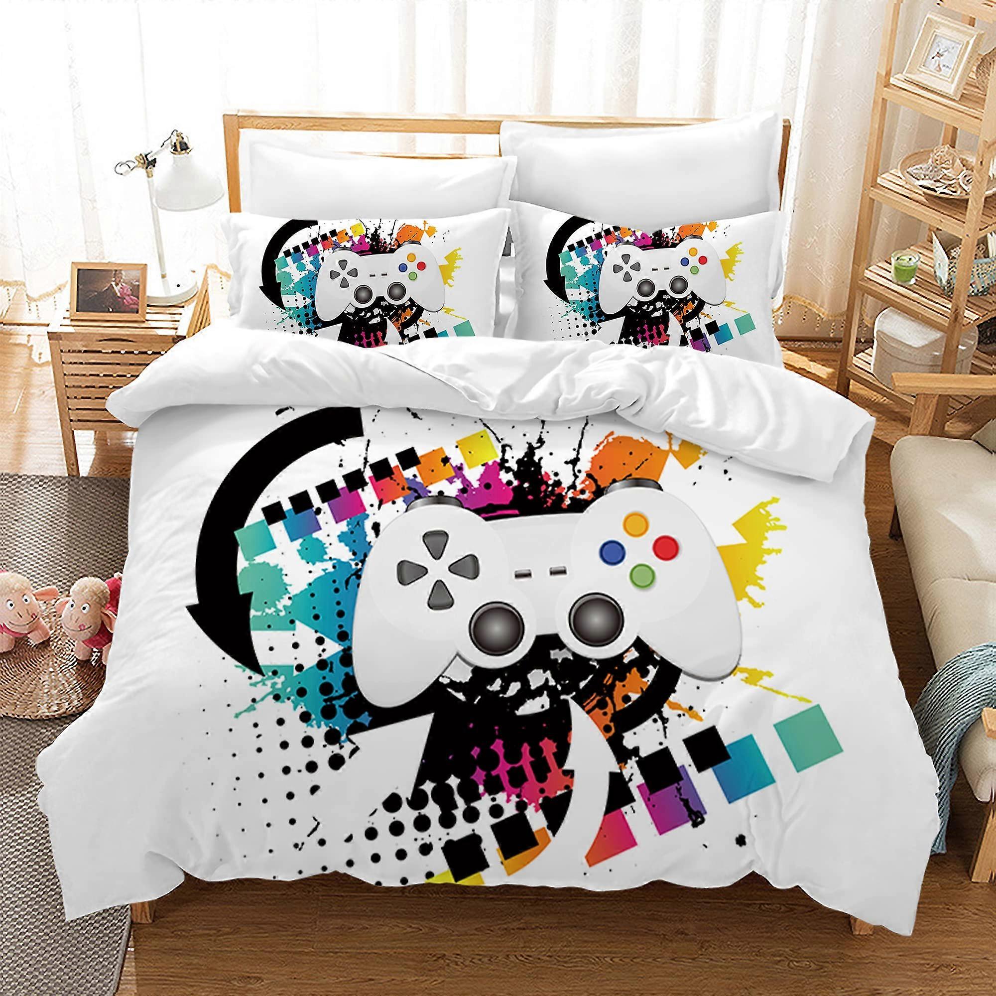 Gaming Bedding Set, 3Piece Gamepad Set, Microfibre Linen 2 Pillowcases (White)