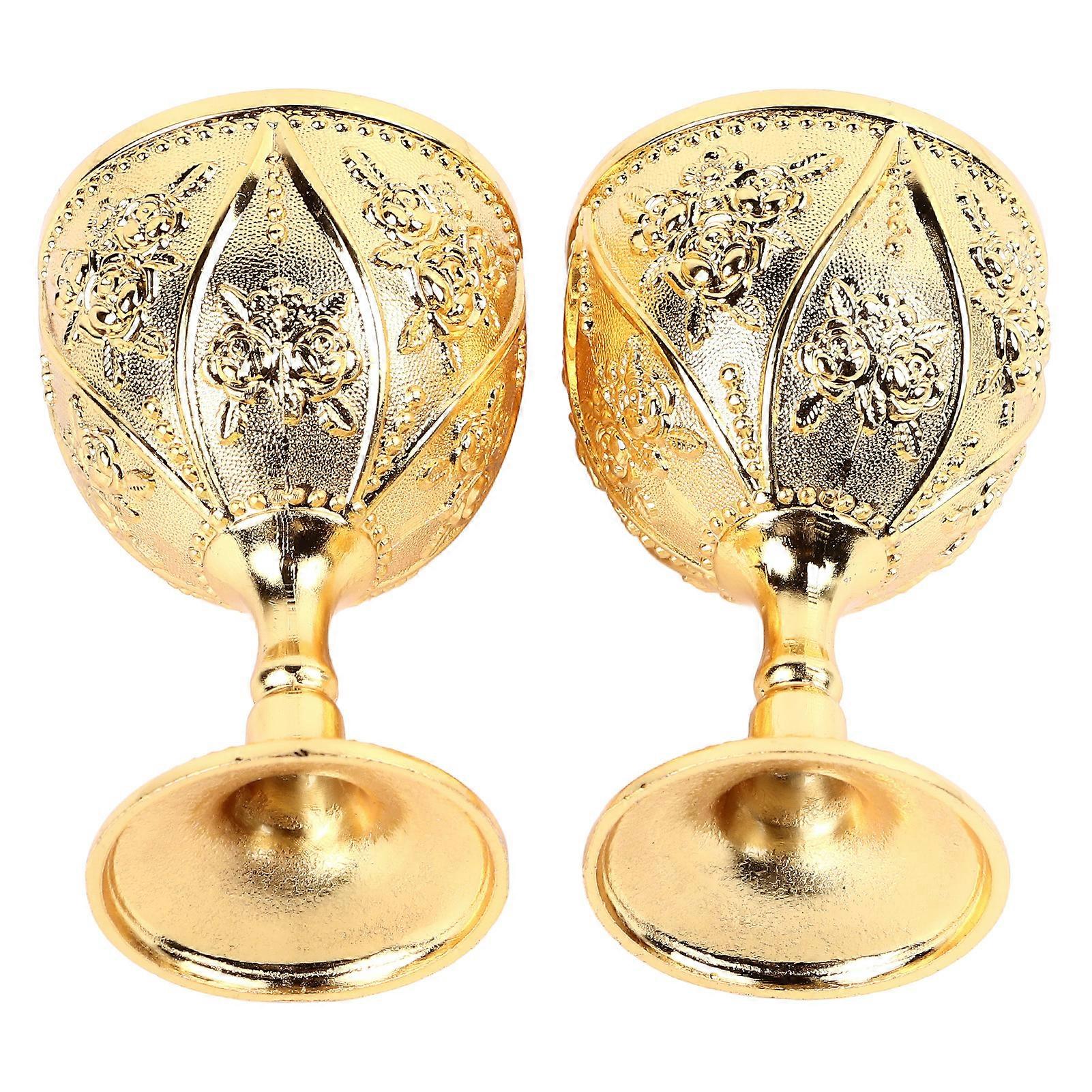 2個のワイングラス絶妙な3Dレリーフローズフラワーパターン装飾ヴィンテージワイングラスゴールド