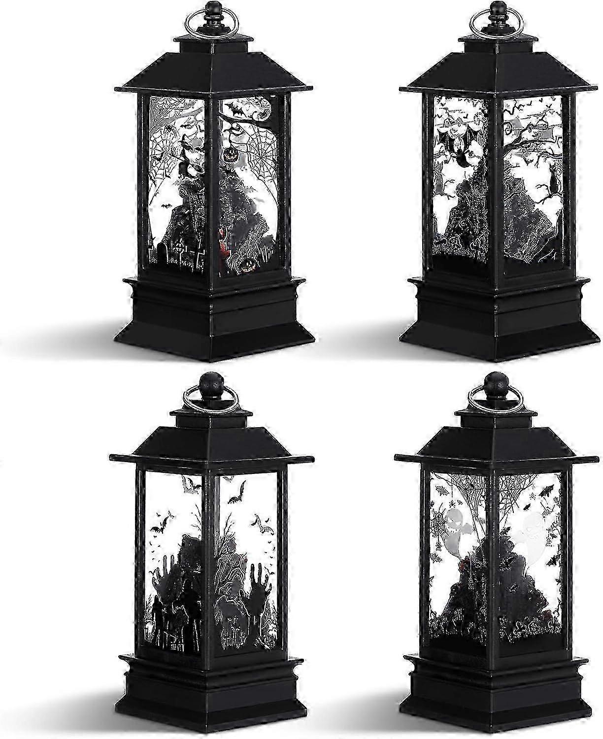 4 Pcs Portable Handheld Plastic Lanterns with LED Mini Lights for Halloween Party Decor Indoor Outdoor Table Use