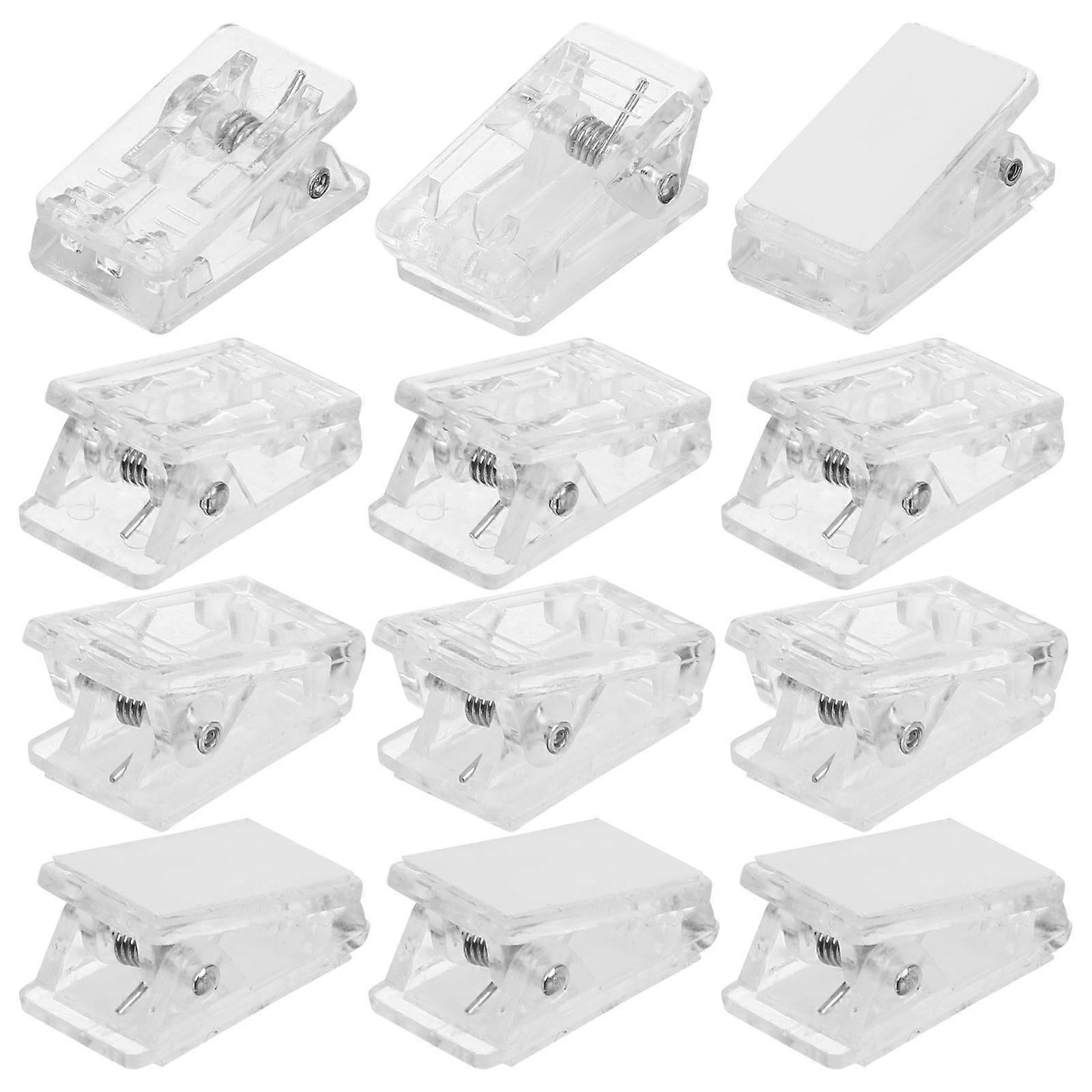 30pcs Transparent Self Adhesive Spring Photo Clips, Clear Wall Badge Holder for ID Cards, Work Cards, DIY Crafts, Strong Adhesion for Tile Surfaces