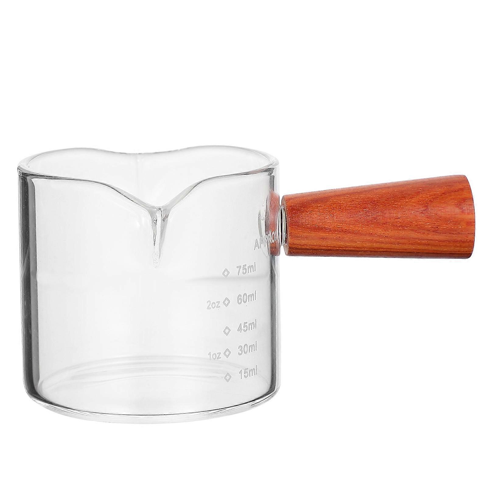 Transparent Glass Milk Cup with Wooden Handle, Measuring Scale, Food Grade, Easy to Clean, for Latte, Baking, Home, Party Use