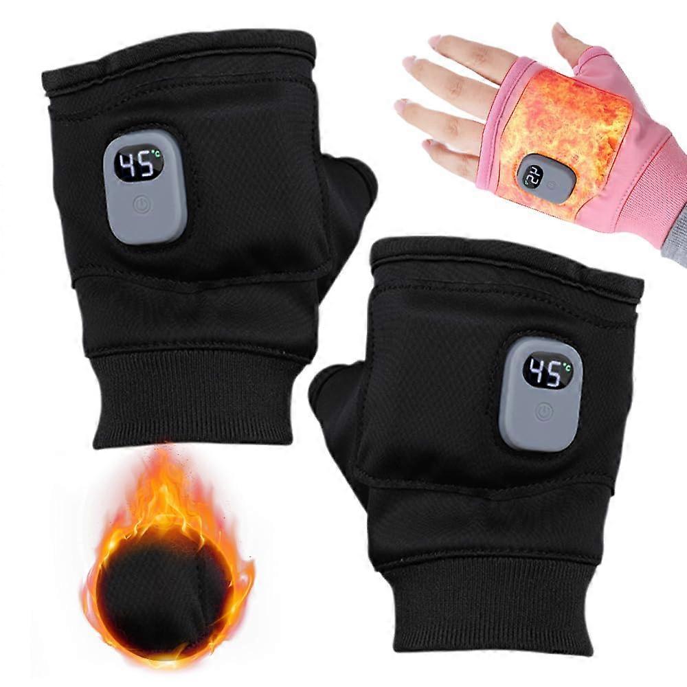 Heated Gloves, Rechargeable, Fingerless, Hand Warmer, USB, Touchscreen, Black M
