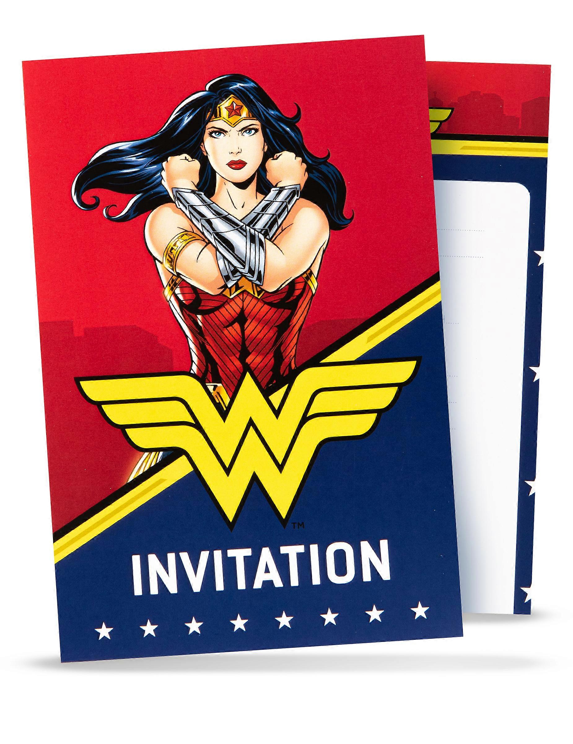 8 Wonder Woman Invitation Cards with Envelopes 10x16cm