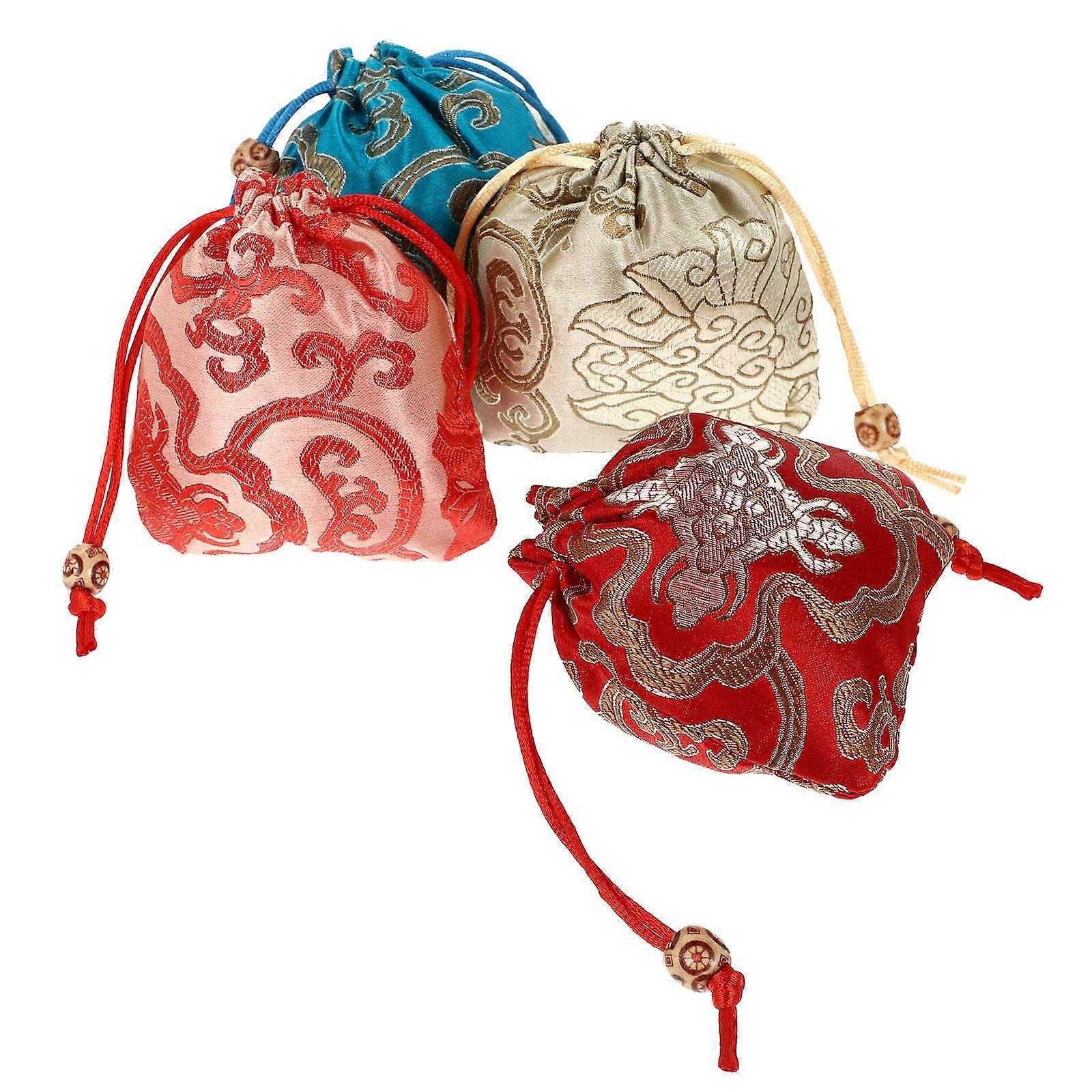 Drawstring Jewelry Pouches present Bag Assorted Color Brocade For Wedding 4Pcs