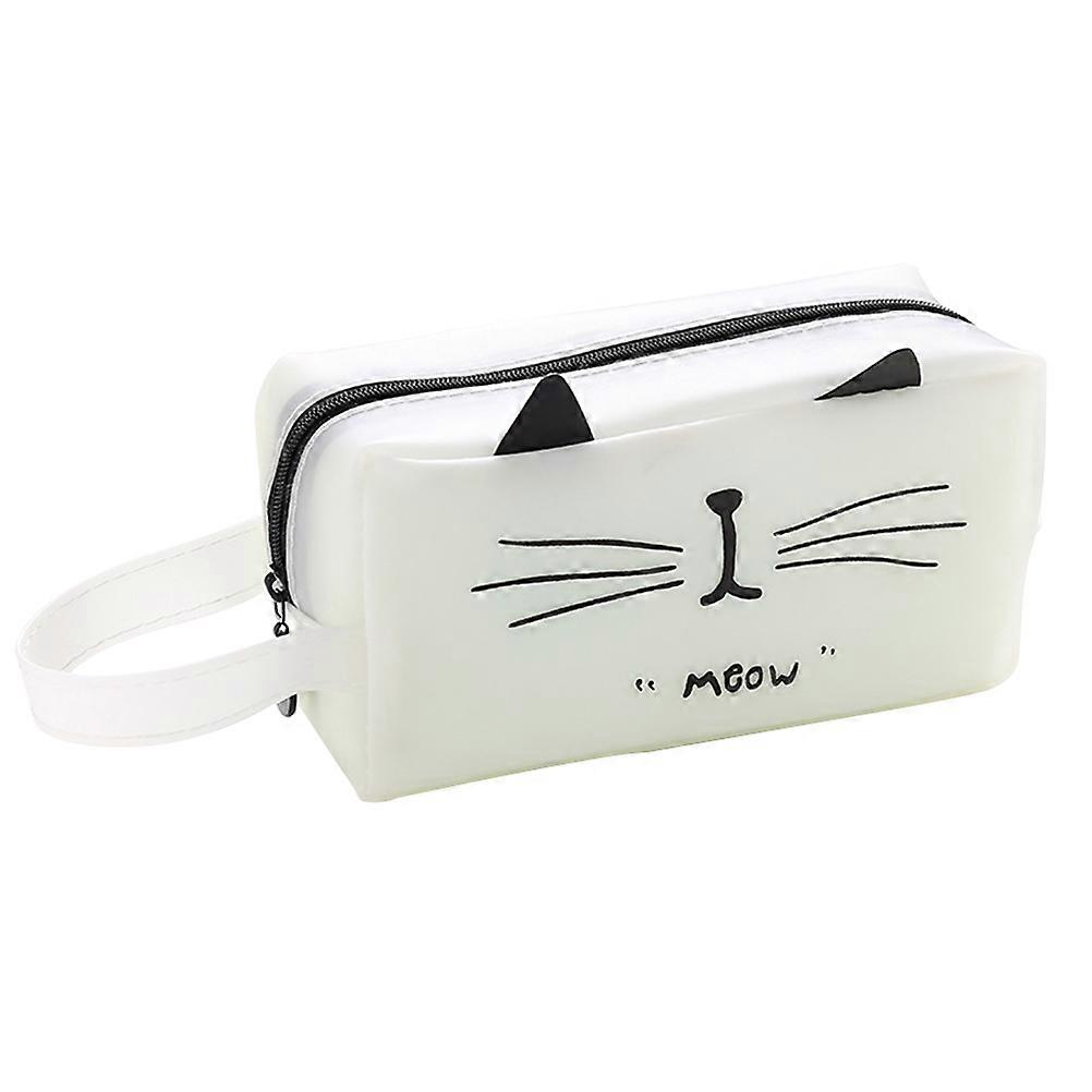 White Cat Pattern Pen Bag for Storage Use Small Pencil Case