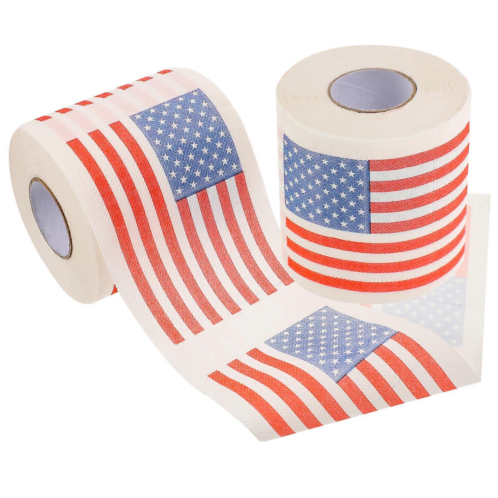 Disposable Toilet Paper Roll American Flag Multi-Colored 150 Sheets 3-Ply 2 Rolls