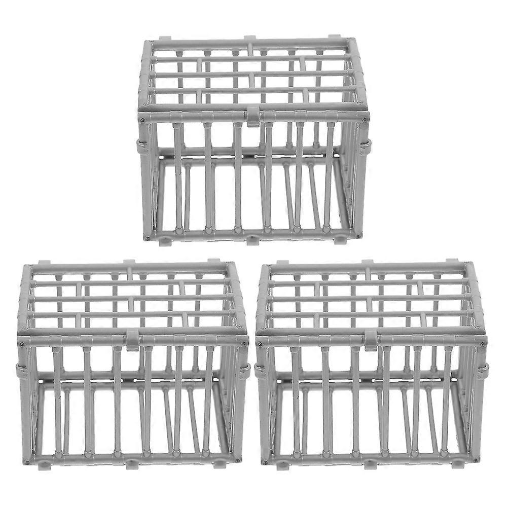 Barn Toy Mini Cage Model Pet Enclosure Setup for Hobbyists Silver 11.50X8.00X8.00CM 3Pcs