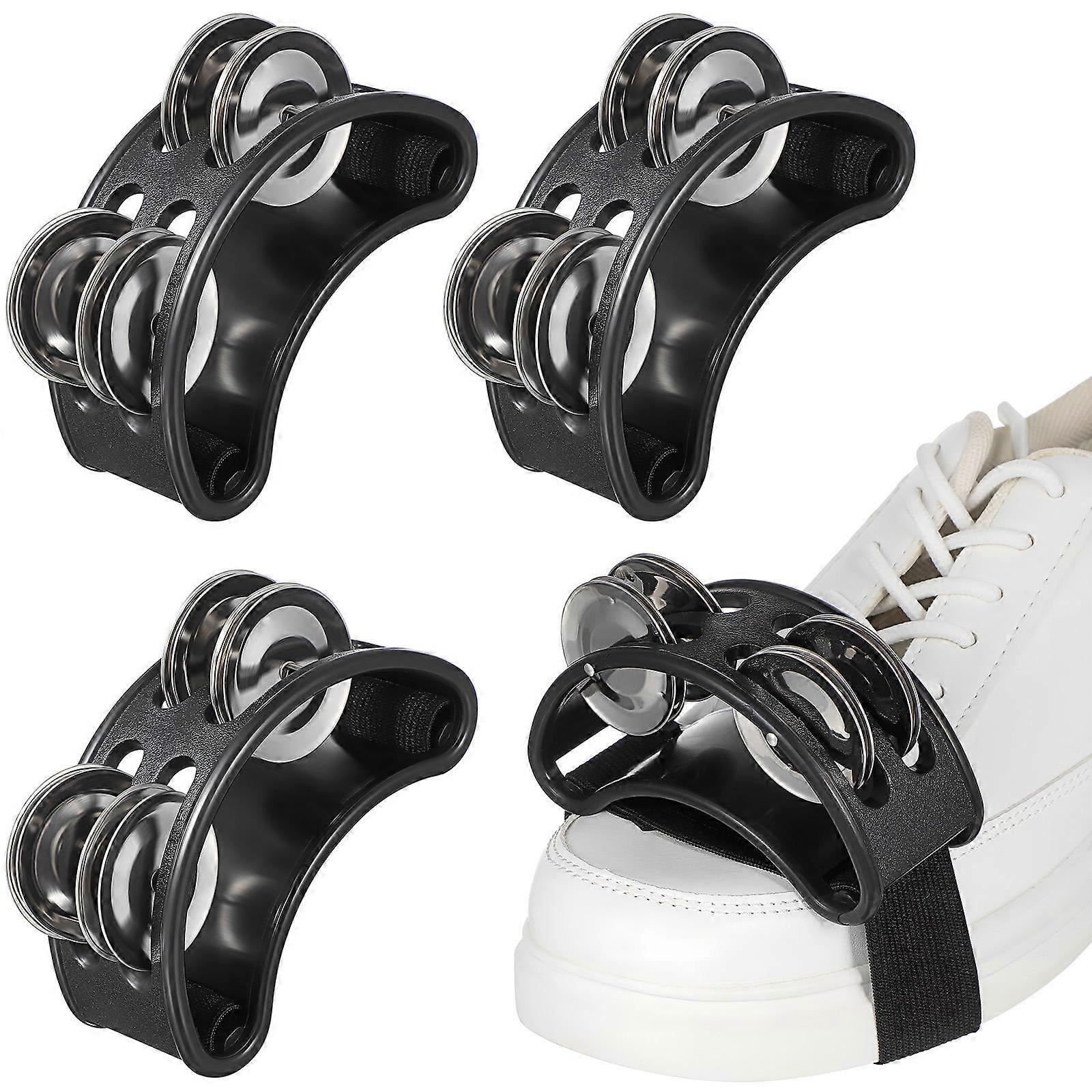 4 Piece Foot Tambourine Percussion Set, Compact Double Row Bells for Music Education, Parties, and Performances