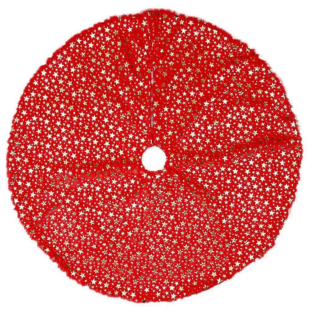 Shaggy Christmas Tree Skirt Decor Xmas Tree Mat Round for New Year Holiday Red 90cm
