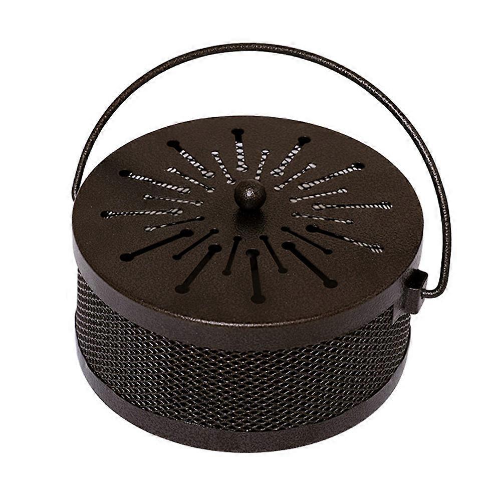 Fireproof Round Iron Incense Holder with Cover, Scald Coil Rack, Hollow Ventilated Design for Even Burn, Portable & Sturdy Aromatherapy Storage Box,
