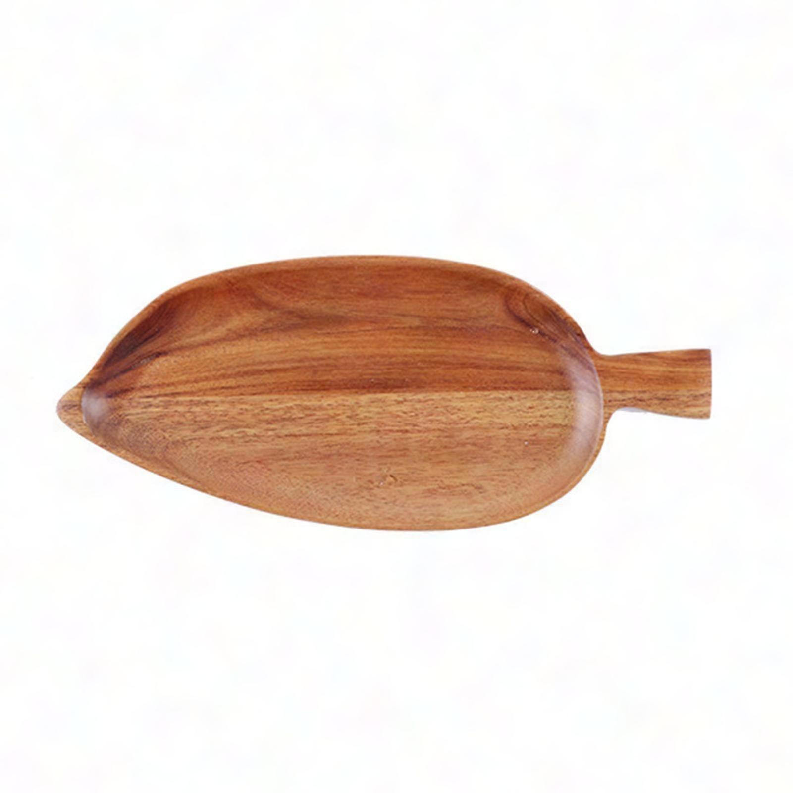 Thick Round Edge Wooden Serving Tray - Creative Leaf Shape Dinner Tray for Home