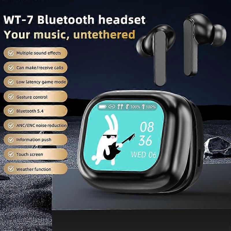 Rainbuvvy New Full In Touch Screen Headphone ANC WT-7 Bluetooth5.4 Noise Cancelling Earphone Wireless InEar ENC Earbuds With Mic