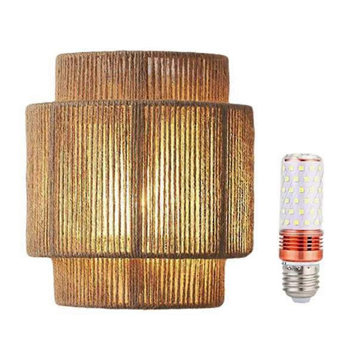 Retro rottingvevende vegglampe med trefarget LED-lys for soverom og korridor