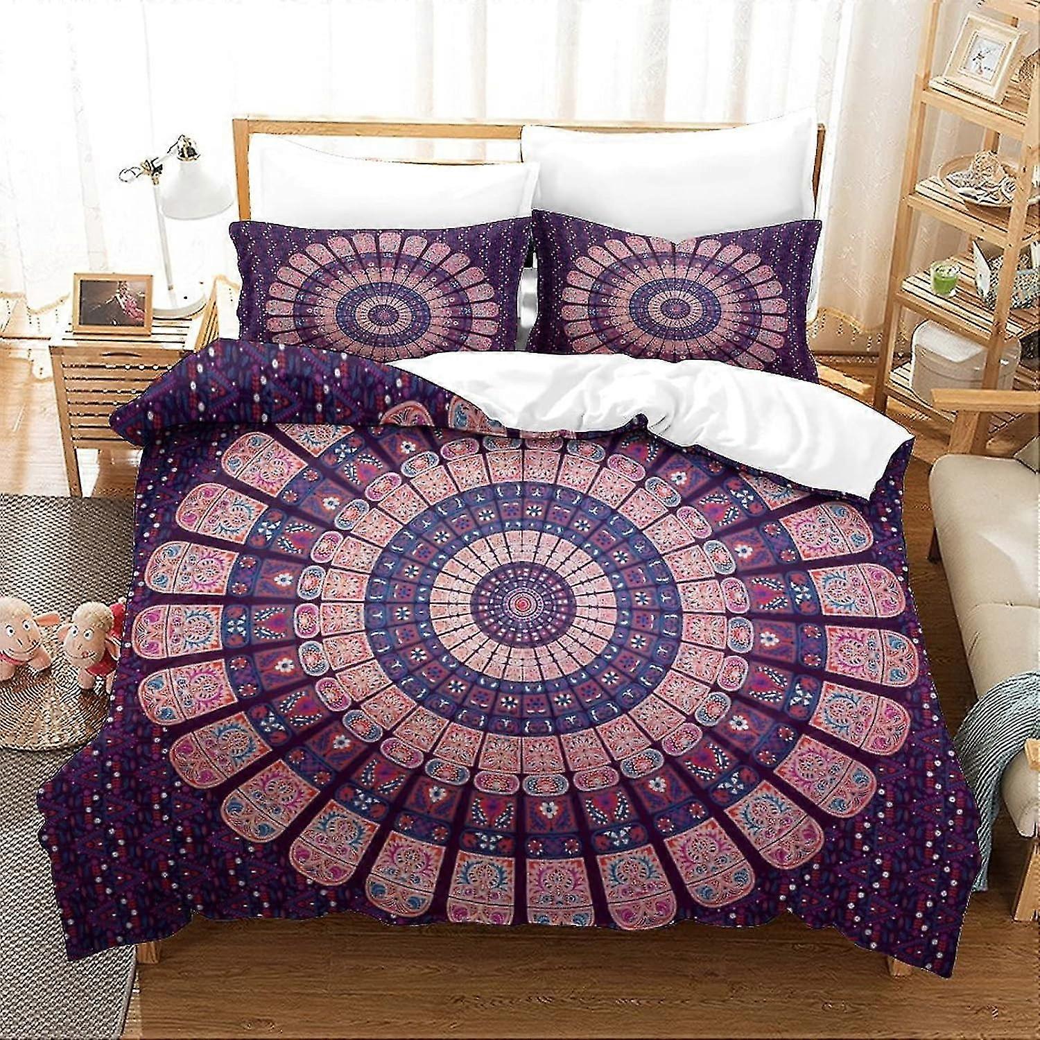 Bohemian Mandala 3D Print Duvet Cover Set Soft Boho Chic Colorful Flower Pattern Lightweight Bedding Set