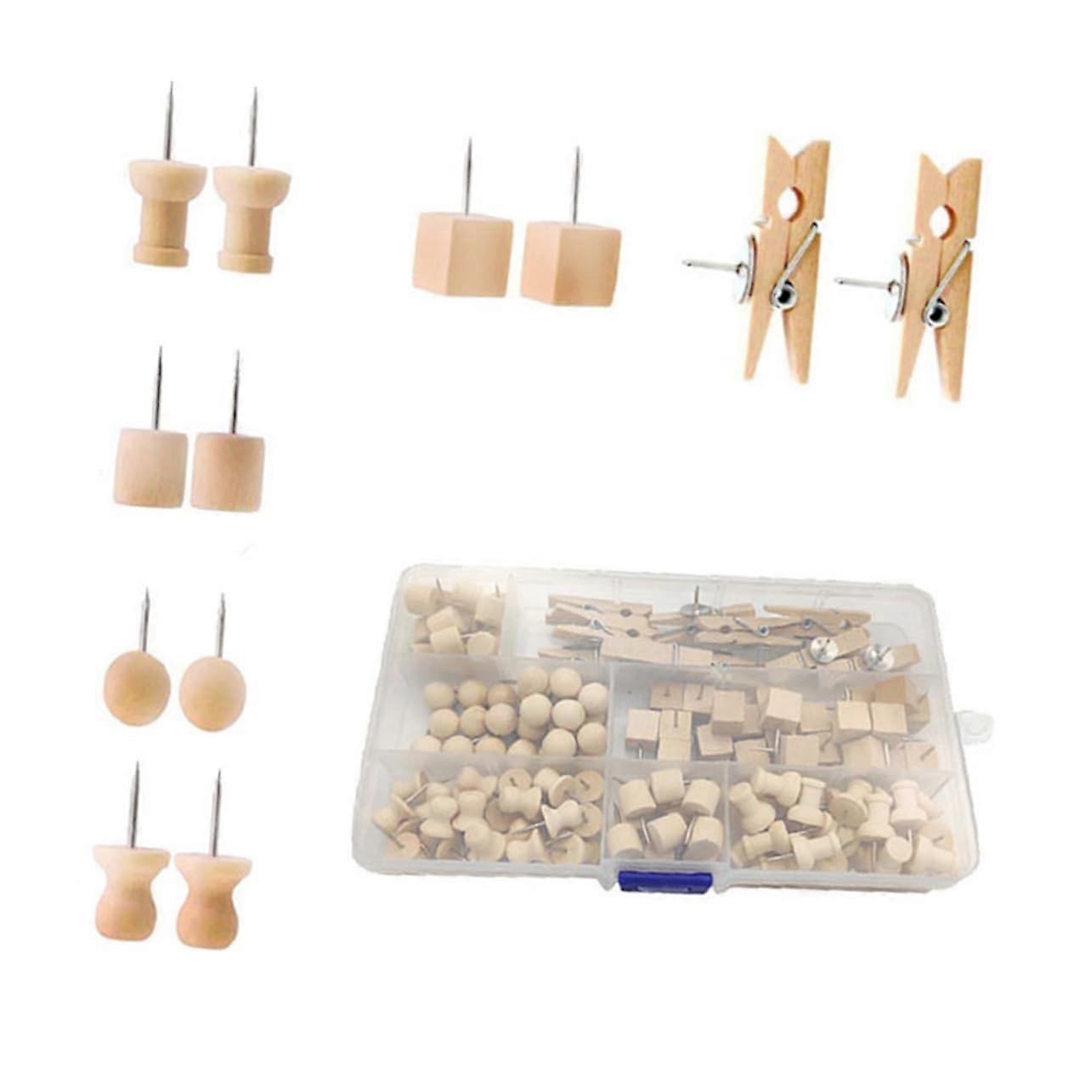1Set Office Wood Pushpins Card Display Thumbtacks For Corkboards And Photo Decorations Reusable And