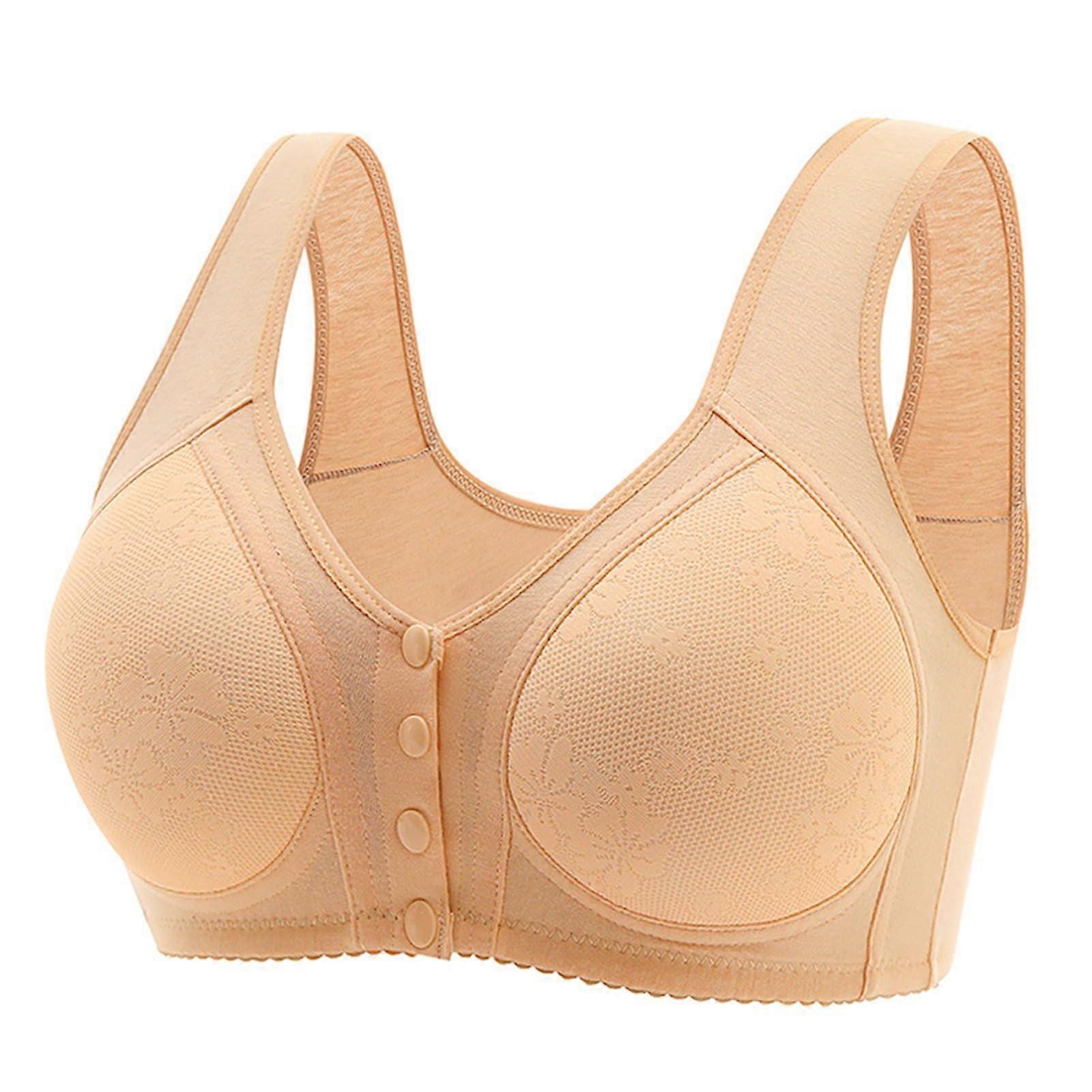 FrontButton Bustier Lace Bra with Shaping Cups, Adjustable Shoulder Straps, Large Size Women's Underwear Set Beige S