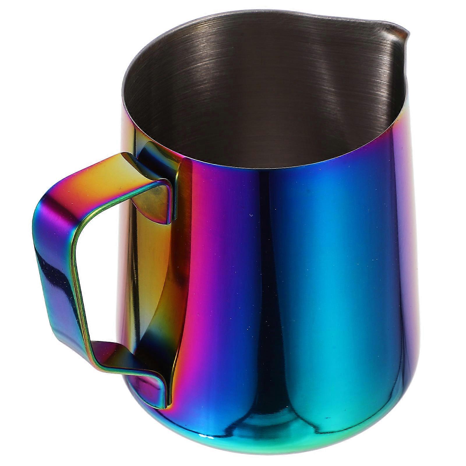 Stainless Steel Milk Frothing Pitcher with Unique Spout for Latte Art, Ergonomic Handle and Measurement Scale for Steaming and Serving Milk