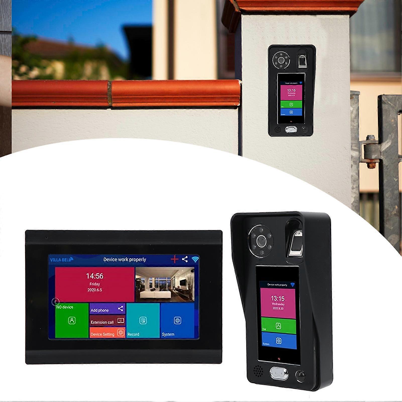 7in 1080P WiFi Video Door Phone Wireless Fingerprint Password Face Recognition Night Vision Remote Access Control 100‑240VUK Plug