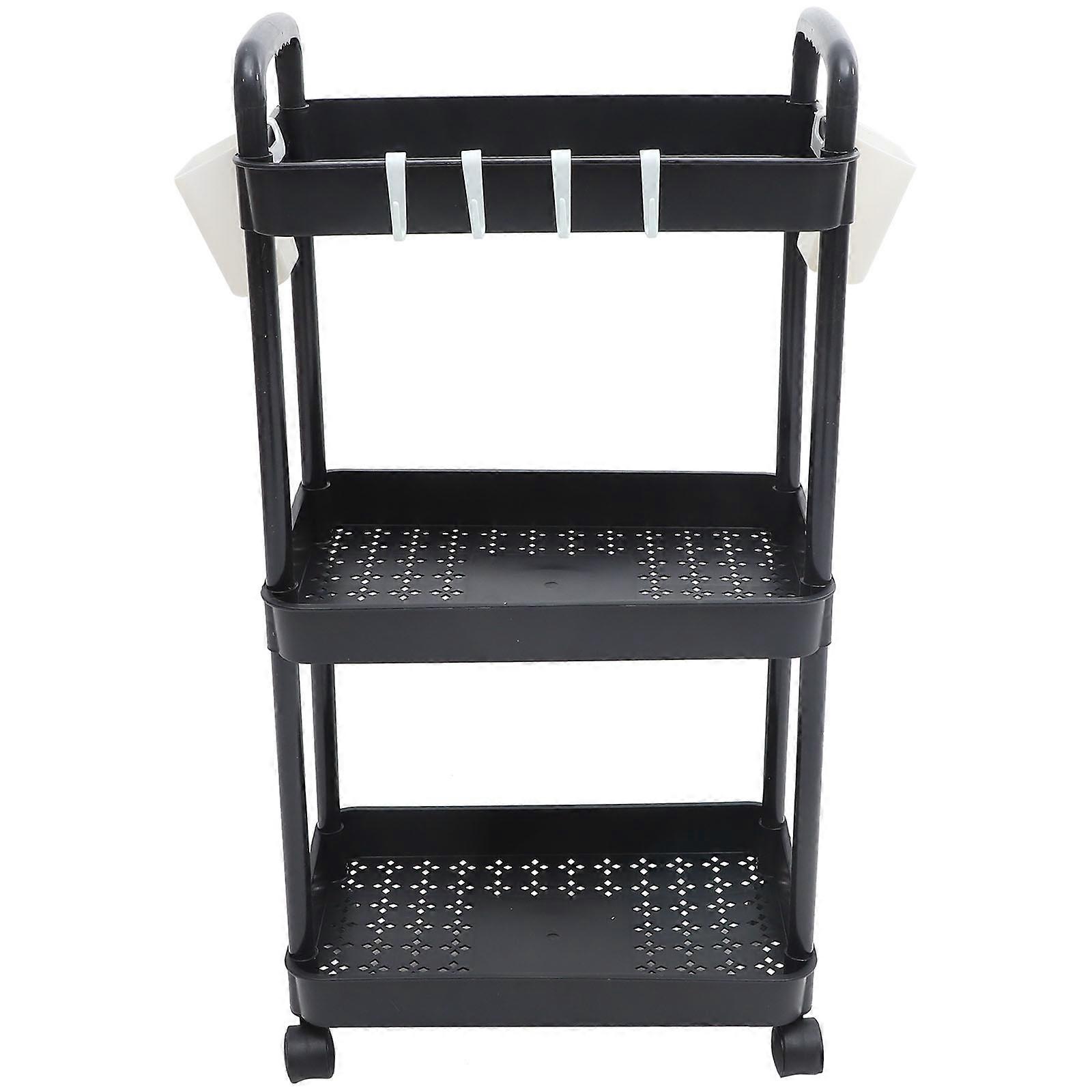 Short Rolling Cart Multi-Layer Trolley Stand Bathroom Portable Rectangular 79X41cm Black 1Set