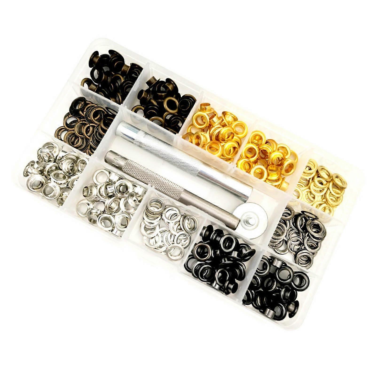 Metal Eyelets With Tool, 6 Mm, 4 Color Options, Canvas Grommets Kit, Leatherwork Tool Included, 200 Pieces