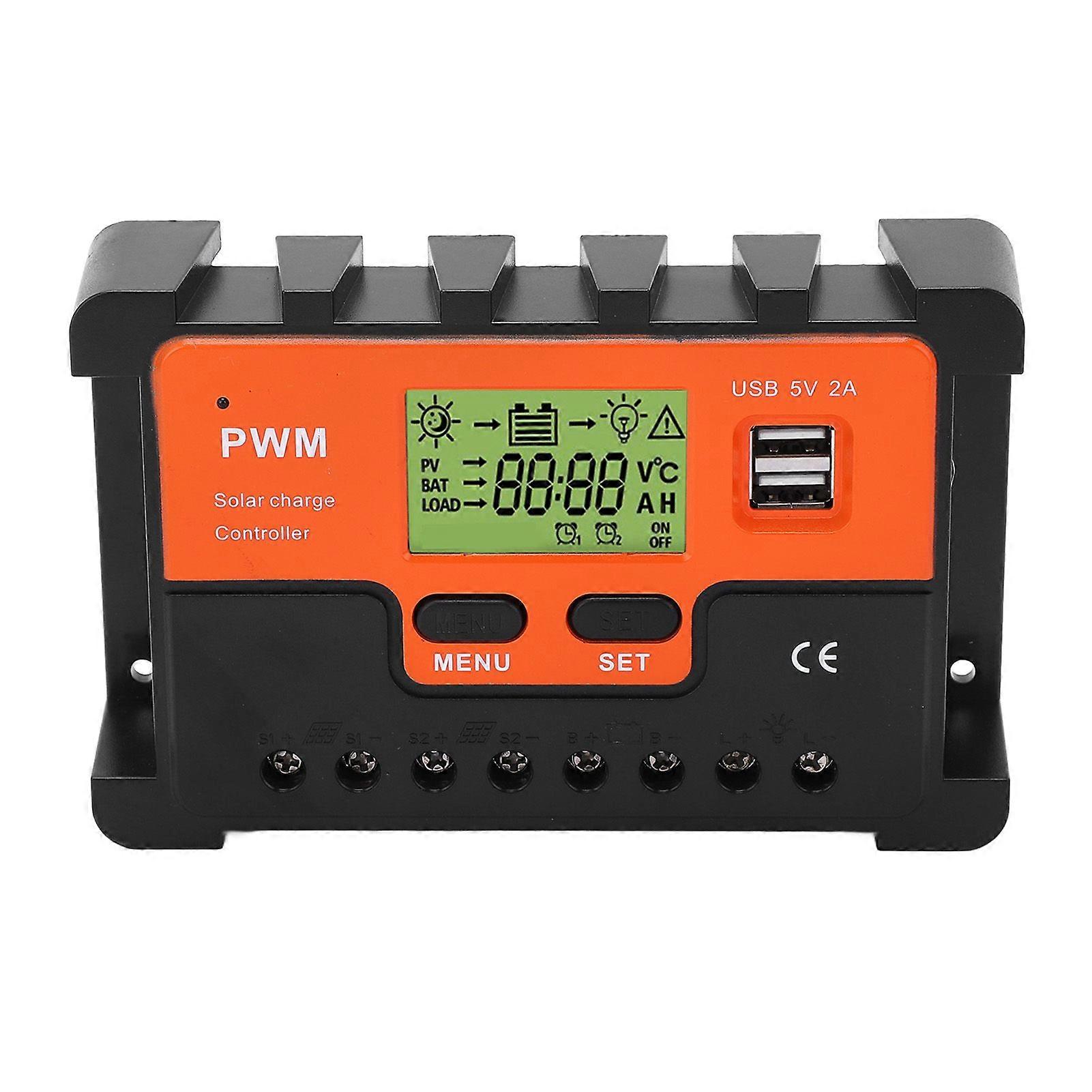 60A Solarregler PWM-Lade-LCD-Display-Solarregler mit 2 USB 5V Ausgang 12V 24V 48V