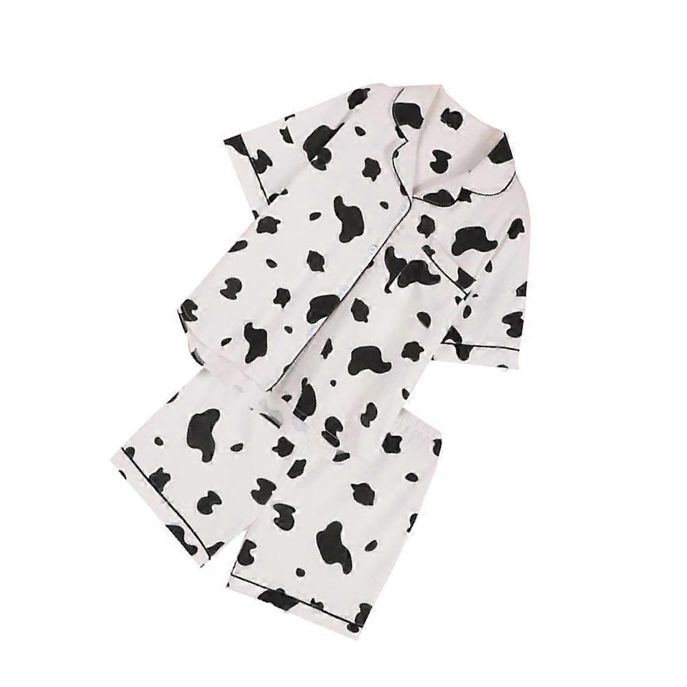 Cow Pattern Short-Sleeve Nightclothes Pajamas Set for Home Use 1Set