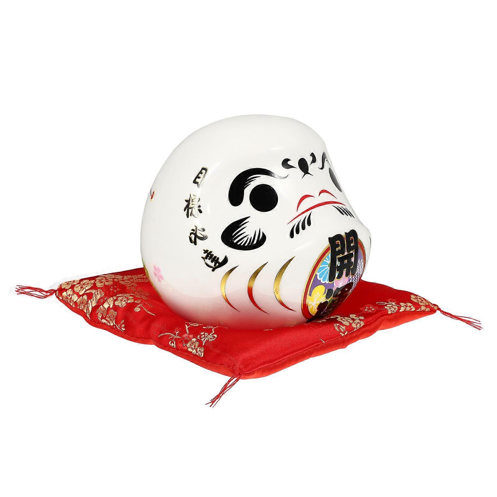 Money Saving Box Cartoon Daruma Shaped Coin Storage Jar for Kids Home Decor White 10x10x10cm Ceramic 1Set