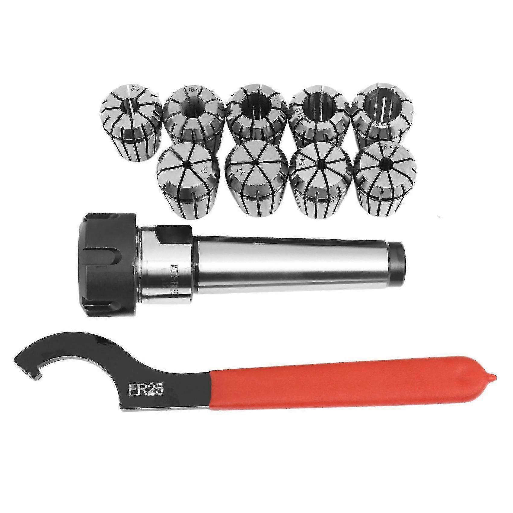 9-Piece ER25 Spring Collets Set & 1 MT3 M12 ER25 Collet Chuck Morse Taper Holder - Precision Tooling for CNC Milling Lathe