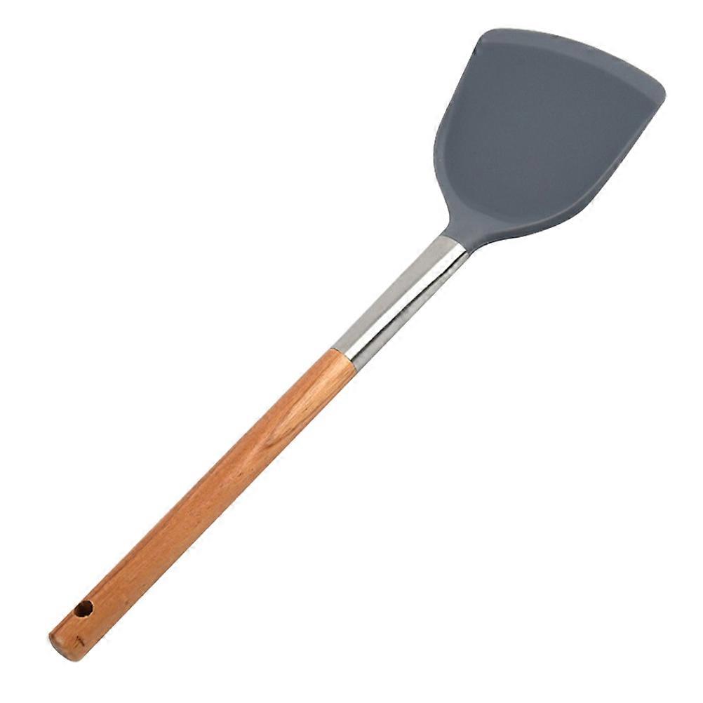 Silicone Spatula with Wood Handle for Kitchen Use Grey AntiScald Ergonomic Design 12.5 inches