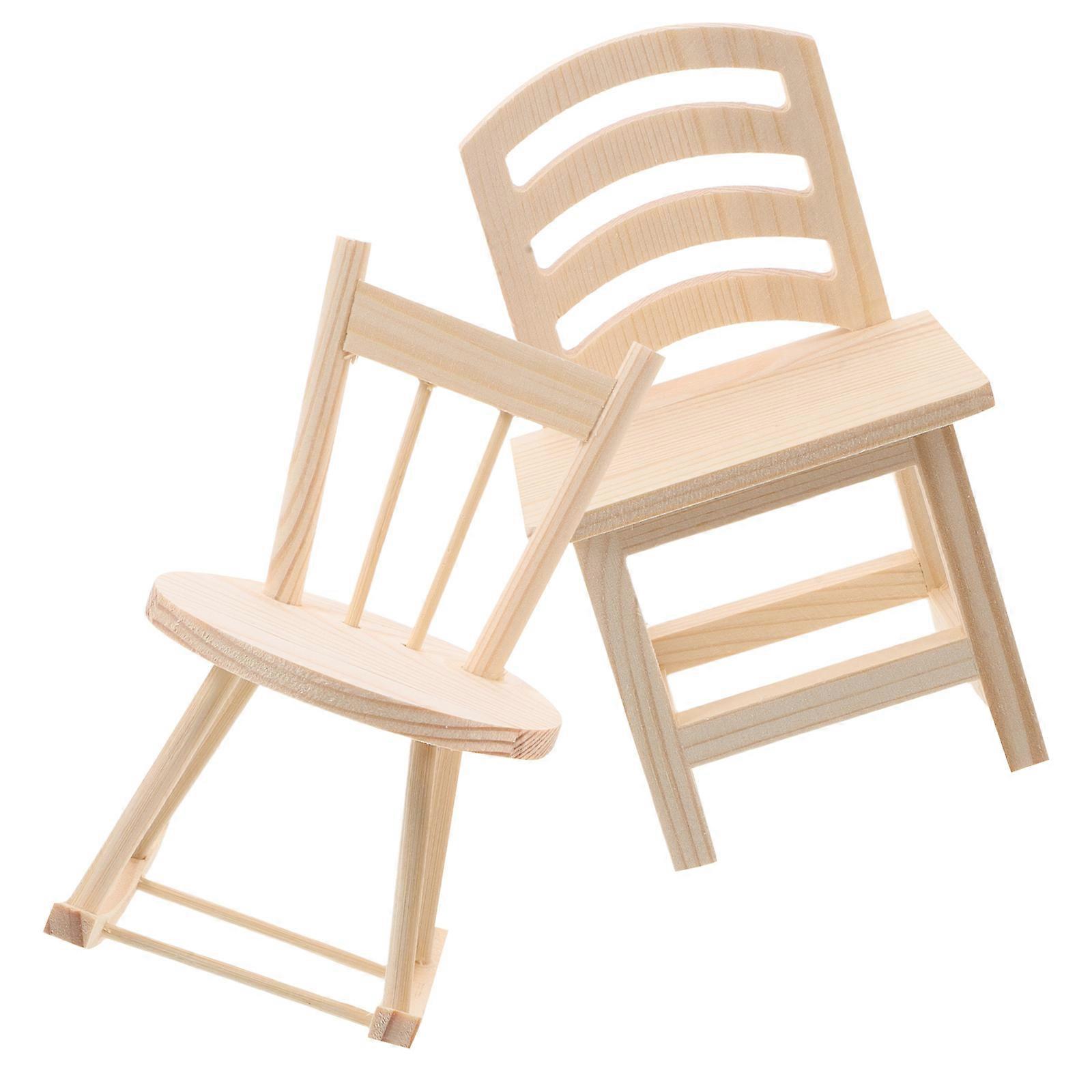 Wooden Miniature Rocking Chair for Dollhouse Decoration Beige Color 2 Pieces