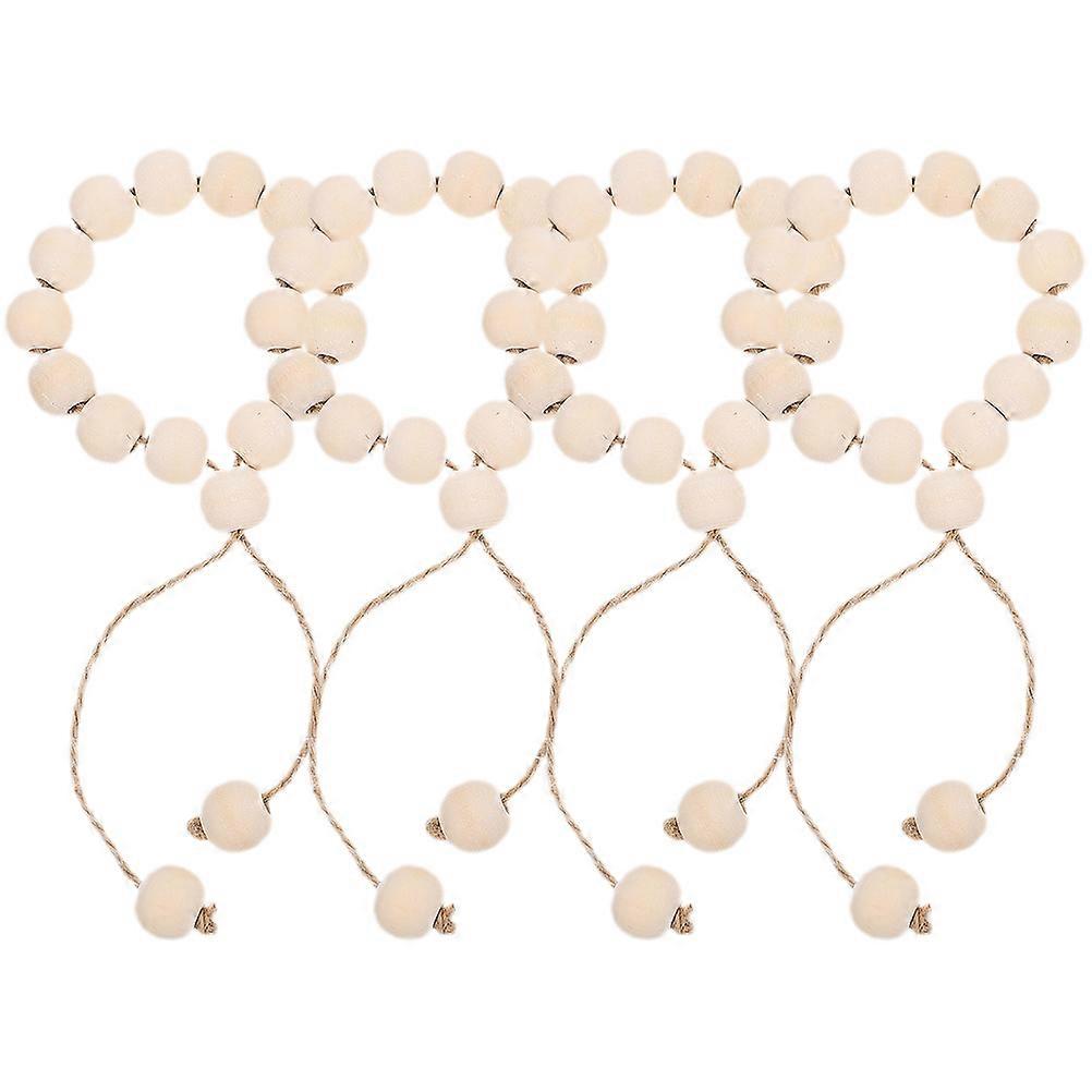 Wooden Napkin Rings with Tassel for Decor Khaki of 4 Pieces Perfect for Dinner Parties