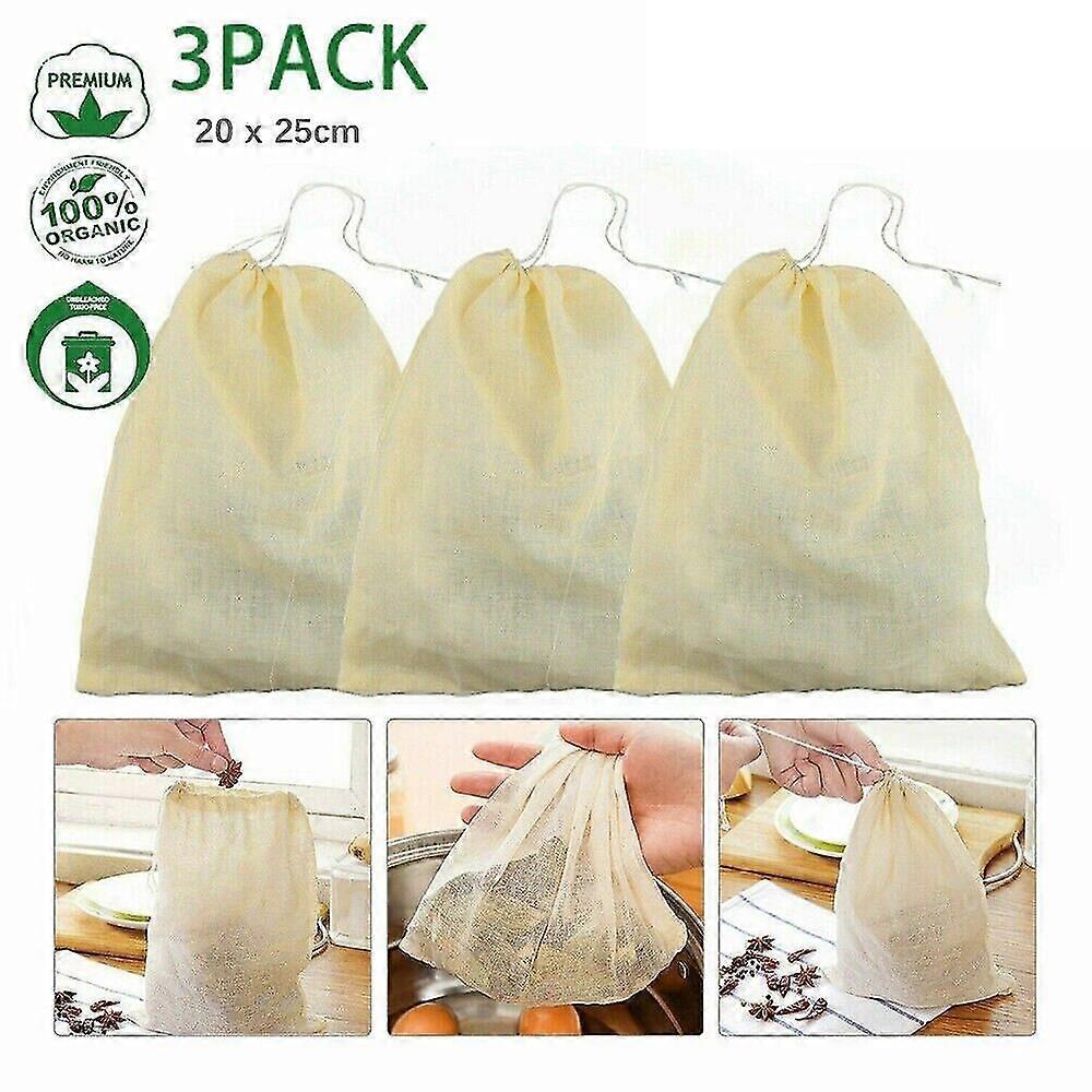 3x Coton Bio Noix Lait Sac Réutilisable Alimentaire Passoire Brew Café Fromage Chiffon