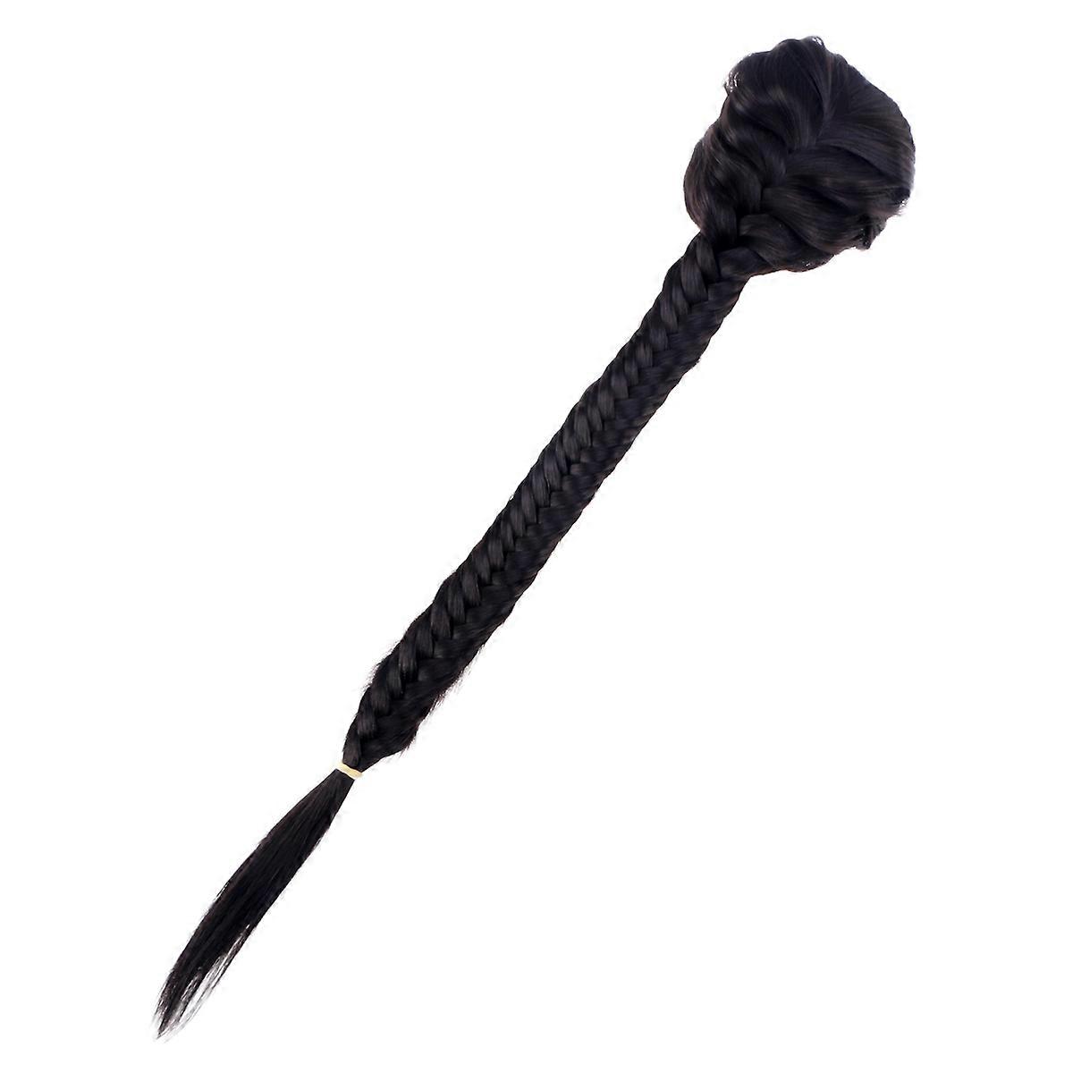 Fishtail Braid Ponytail Extension Synthetic High Temperature Fiber Wig Hairpiece for Daily Use 50cm Length Black Color Adjustable Drawstring 1Set