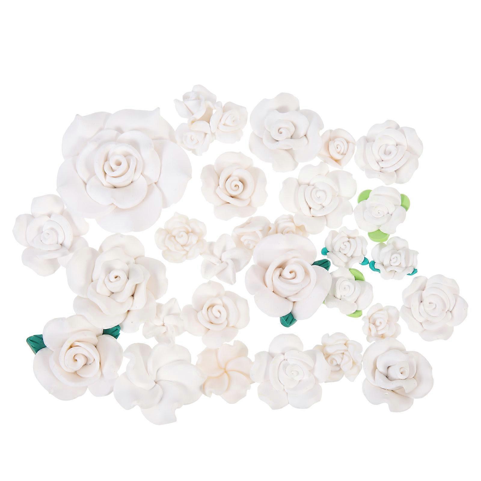 28pcs Polymer Clay Flower Charms 3D Floral Patches for Phone Case Ornaments