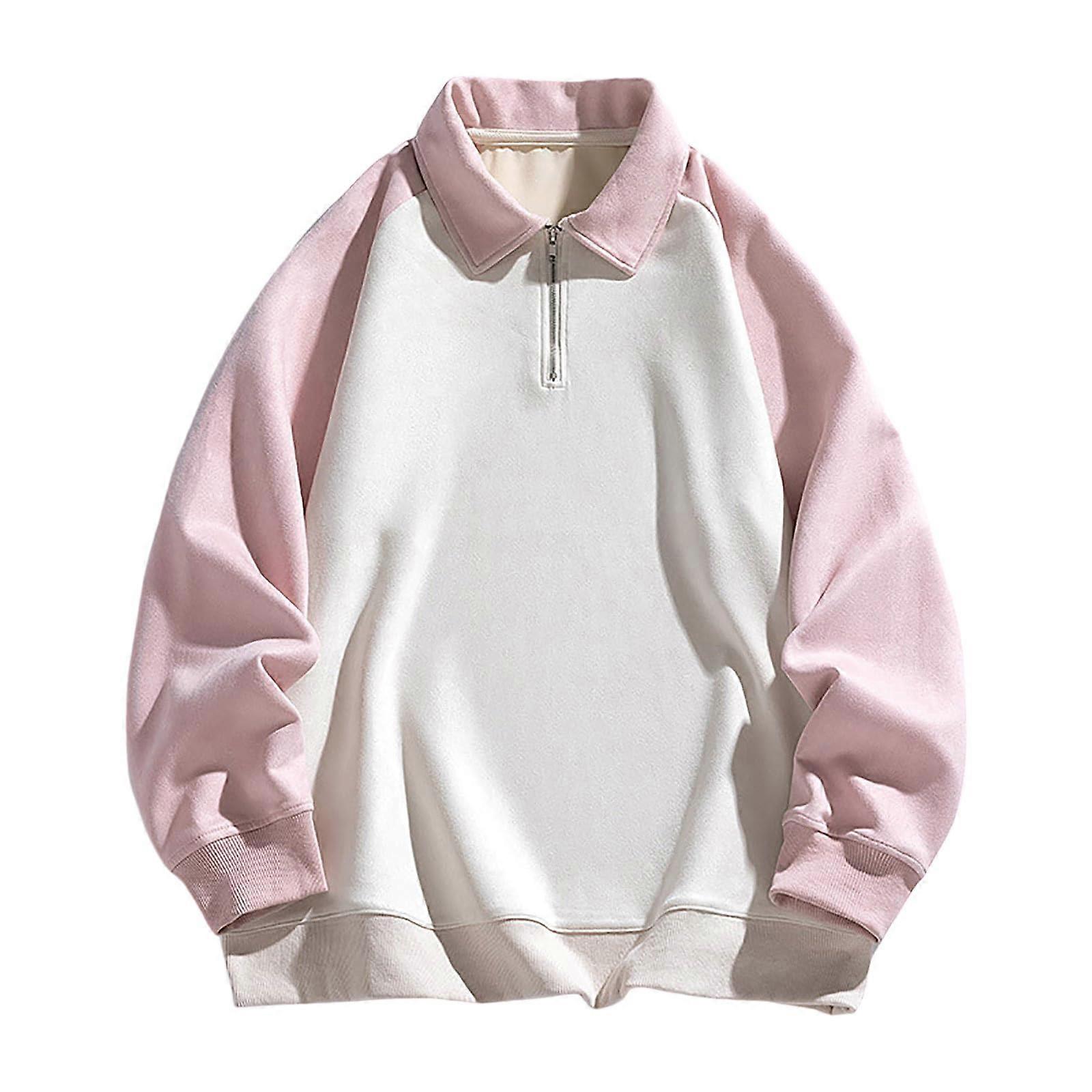 Men's Pullover Loose Button Placket Tops Solid Color Stand Collar Long Sleeve