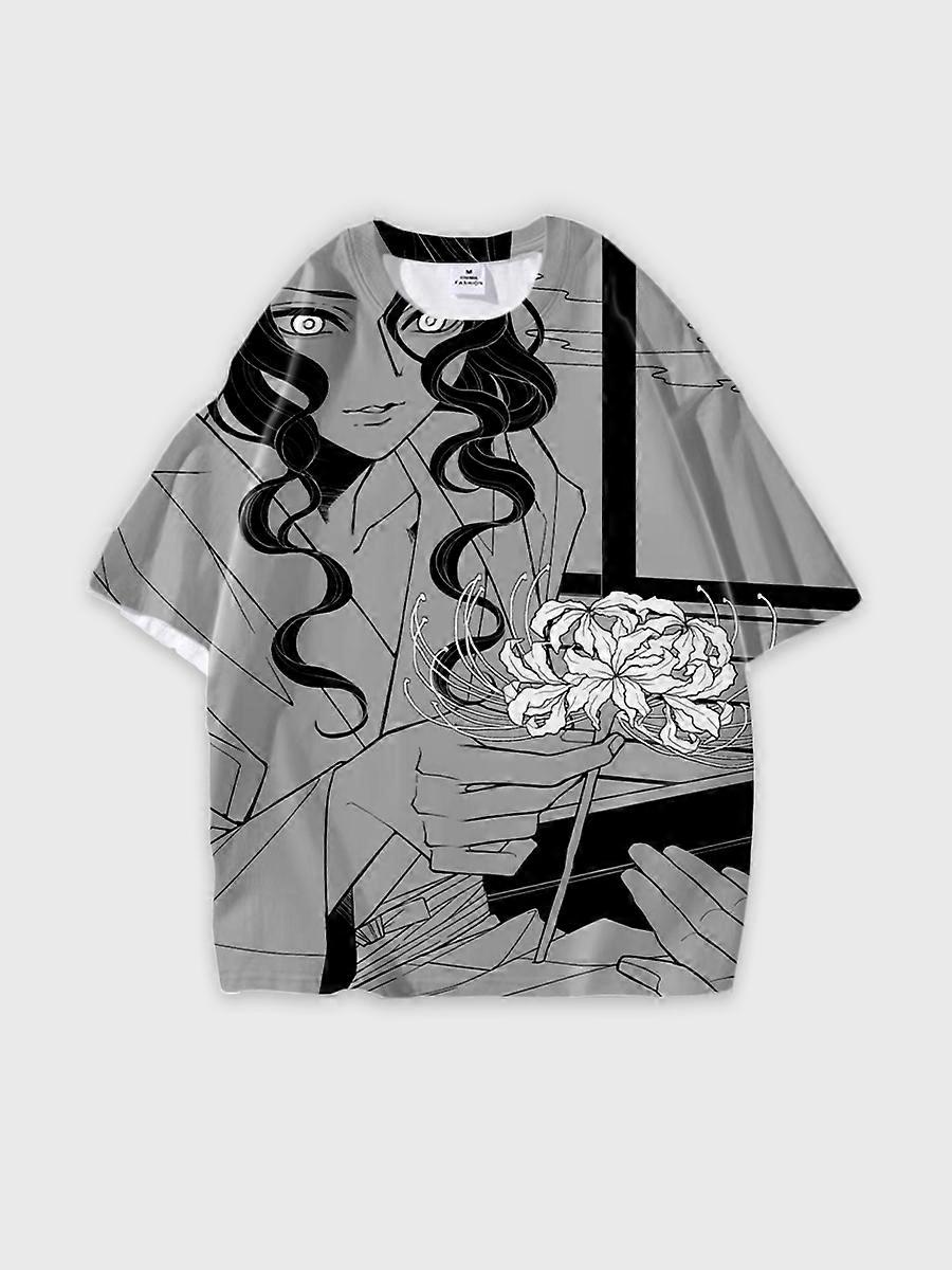 T-shirt round neck Character Pattern loose short sleeve P3465