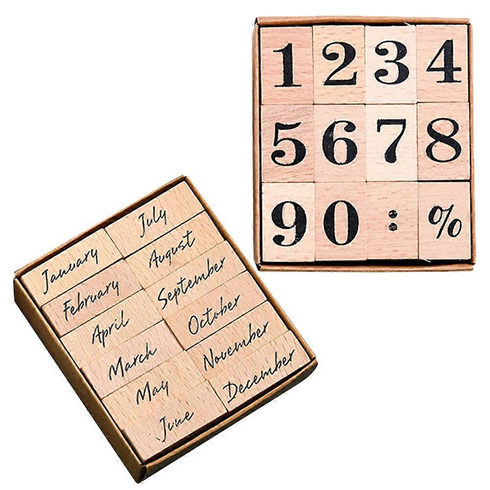 Wooden Craft Stamps for DIY Scrapbooking and Daily Use Beige Color Elegant Design 24 Pcs
