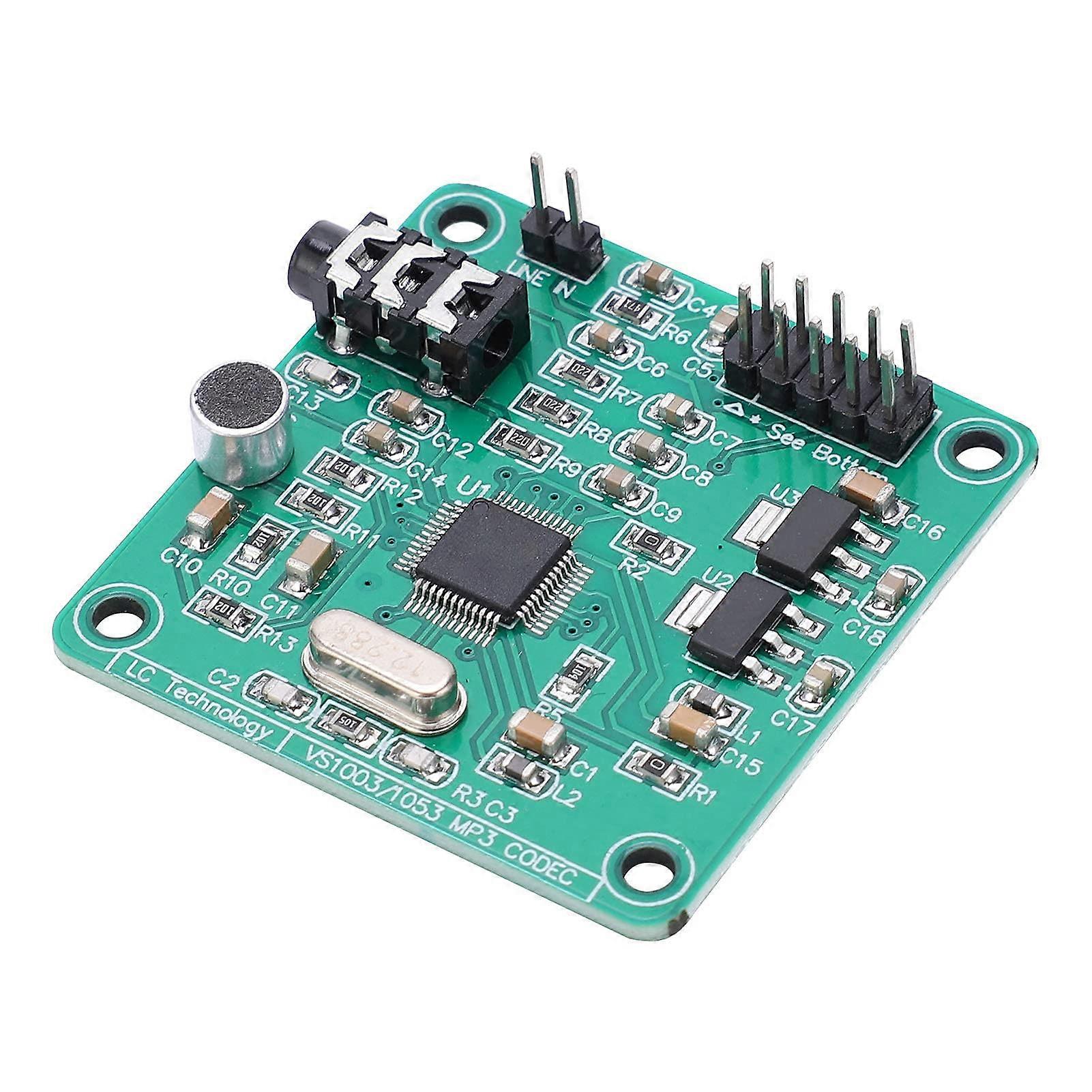 VS1003 Module or VS1003 Module Voice Decoding Board supports MP3, WMA, WAV, MIDI, SPMIDI, onboard microphones, and music amplifier components.