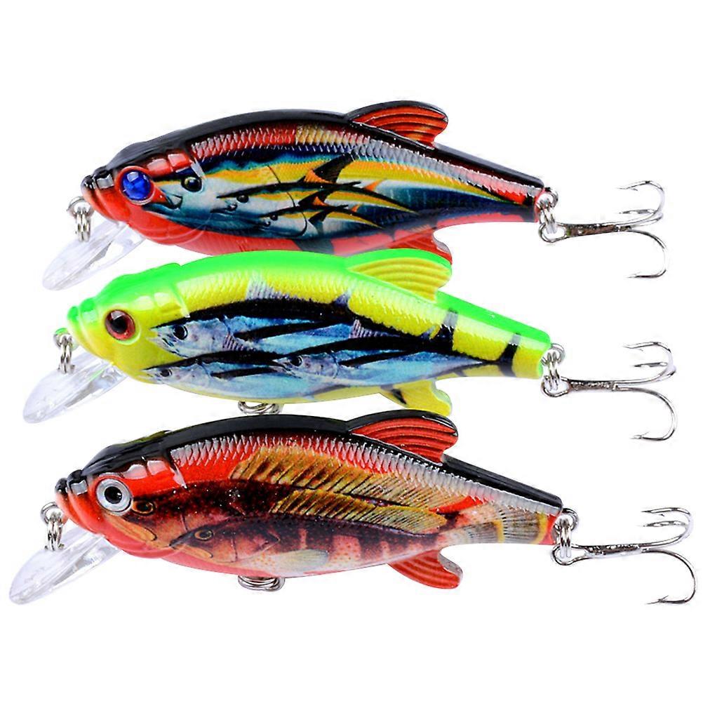 Assorted Color Mini Fishing Lures 3 Pack ABS Material Realistic Fish Shape for Outdoor Fishing Use 8cm