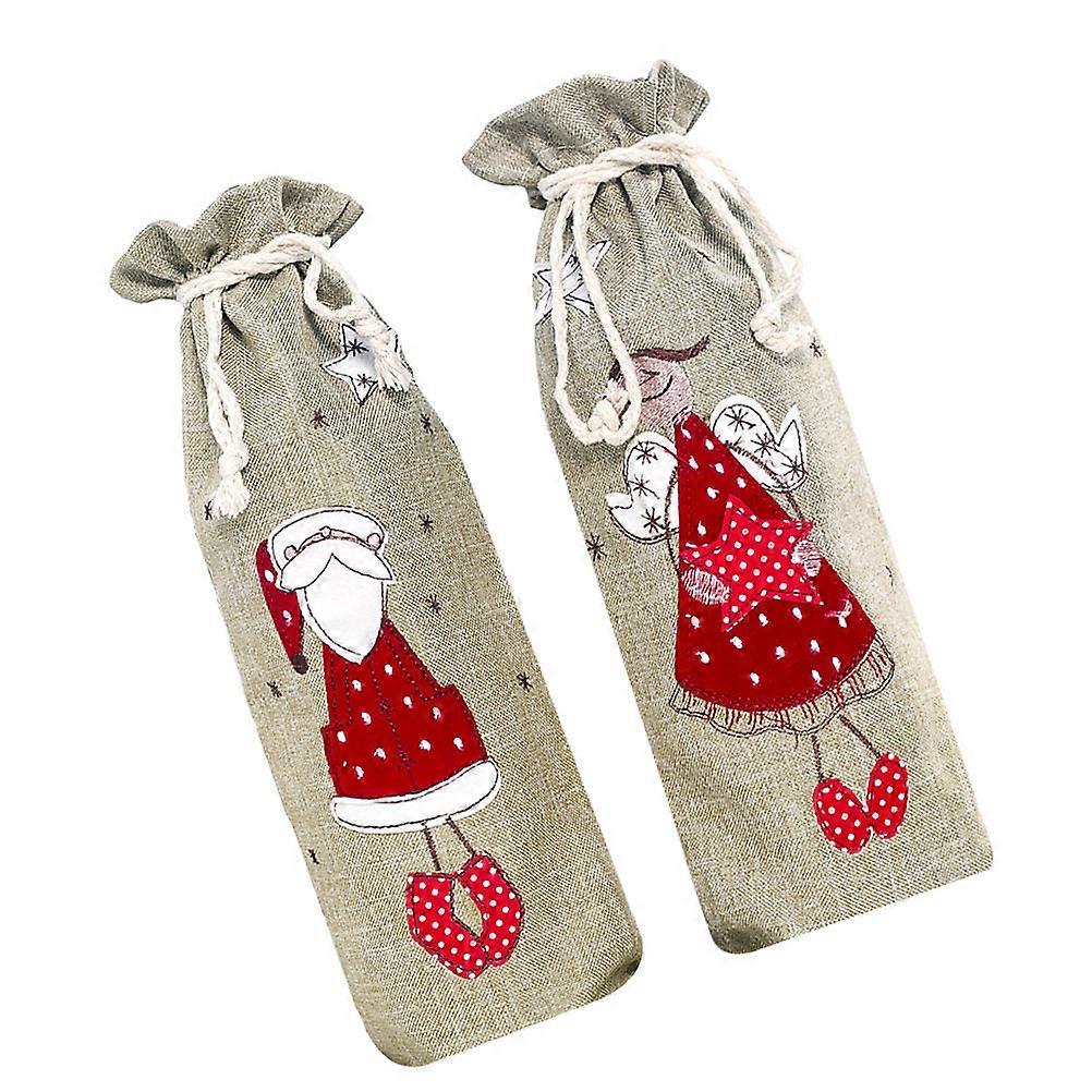 Practical Drawstring Pocket 2Pcs For Christmas Decoration Suitable For Cider Bottle And Bottle With Linen Material
