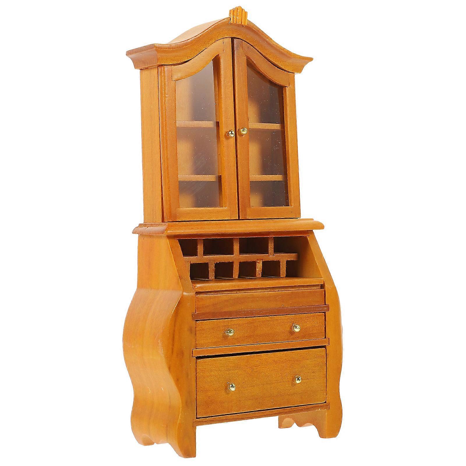 Wood Miniature Bookshelf for Dollhouse Decor Light Brown Small Toy Furniture 1:12 Scale
