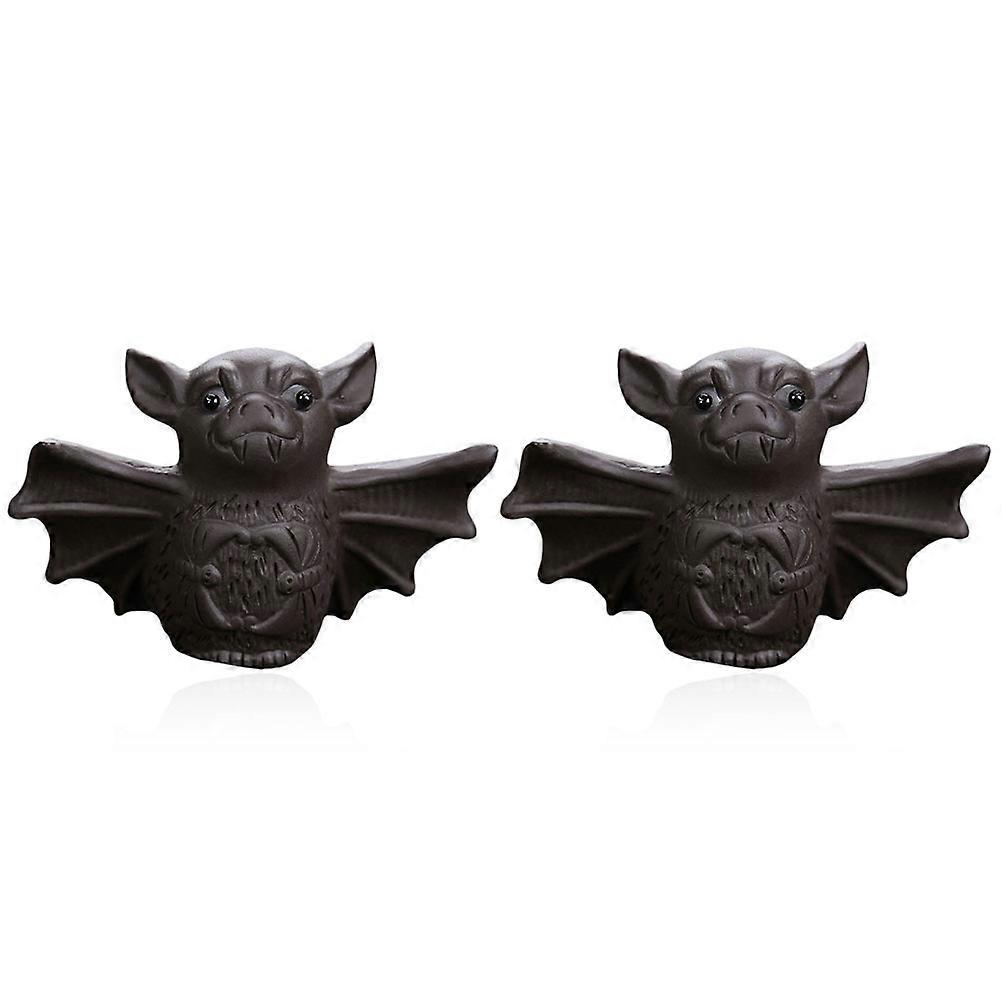Multipurpose Clay Tea Pet Figurines For Car Decor And Photography Prop In Black 3.1X2.4X1.6In 2Pcs