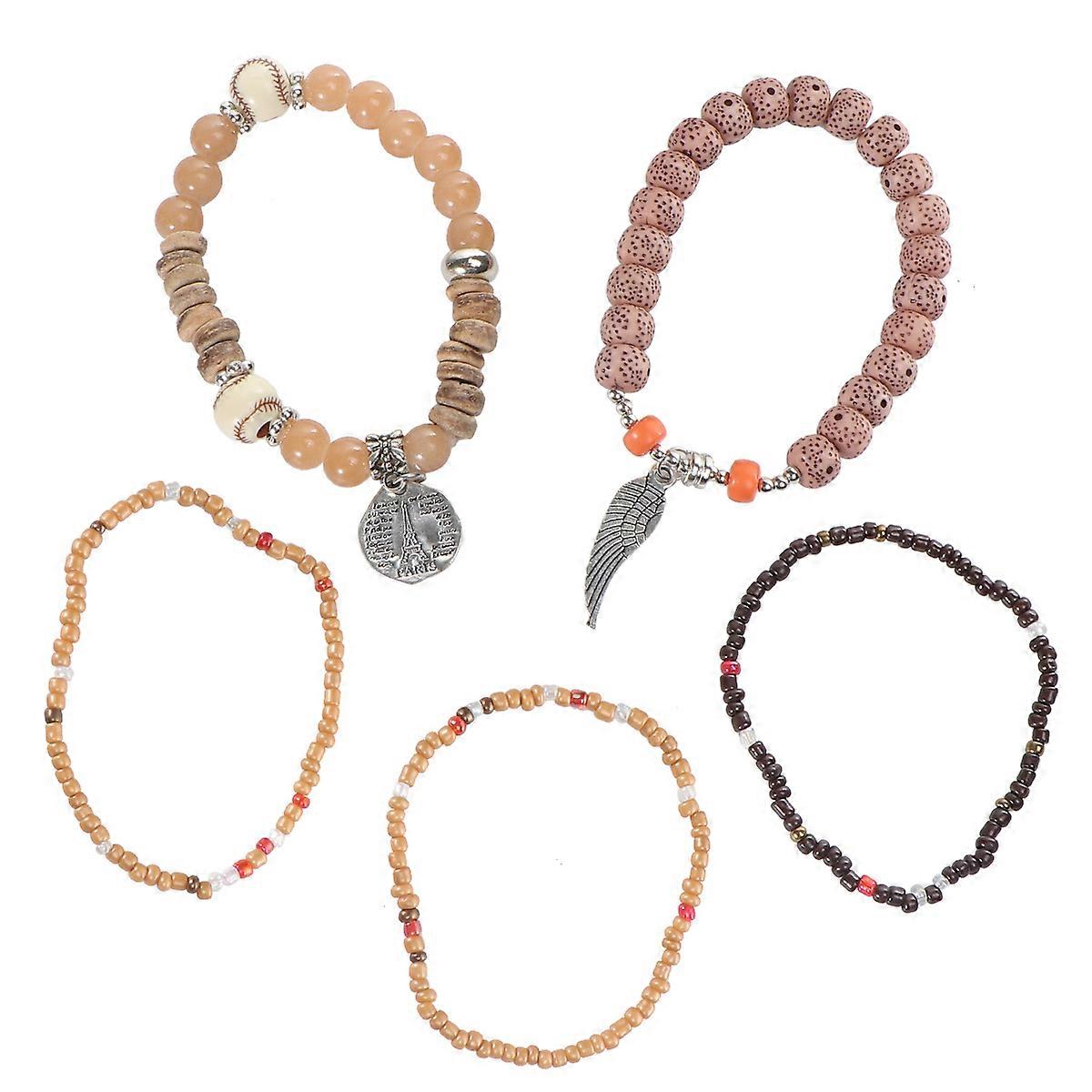 Multi-layer Elastic Rice Beads Bracelet For Daily Wear In Coffee Stylish Fashion Decor 1Pc