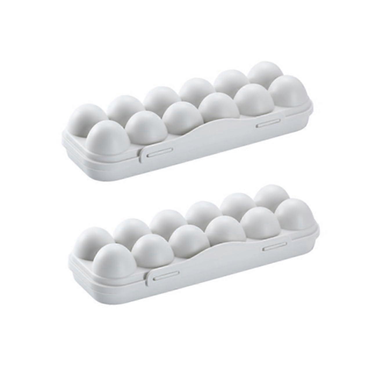 2 pieces 12 egg storage box double egg refrigerator organizer trays stackable refrigerator egg holder egg display rack holder for fresh eggs grey gray