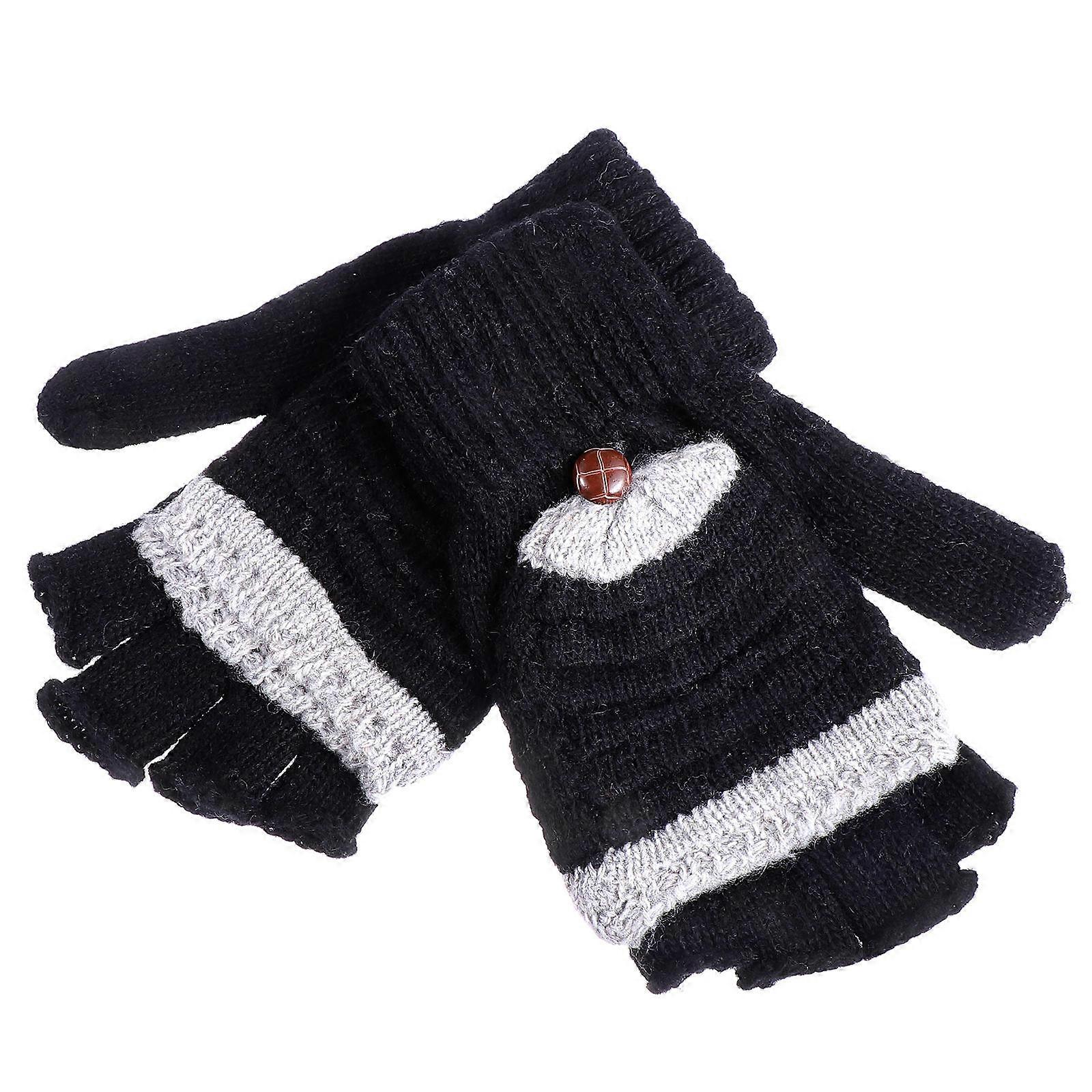 Durable Black Convertible Mittens for Women's with Flipping Covers and Fingerless Design, Cloth, One Size