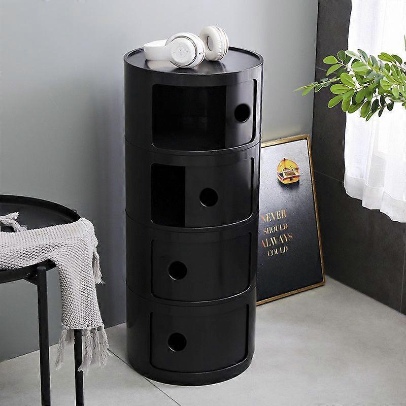 Storage Drawer Unit 4 Tier Round Plastic Storage Unit Cabinet Black
