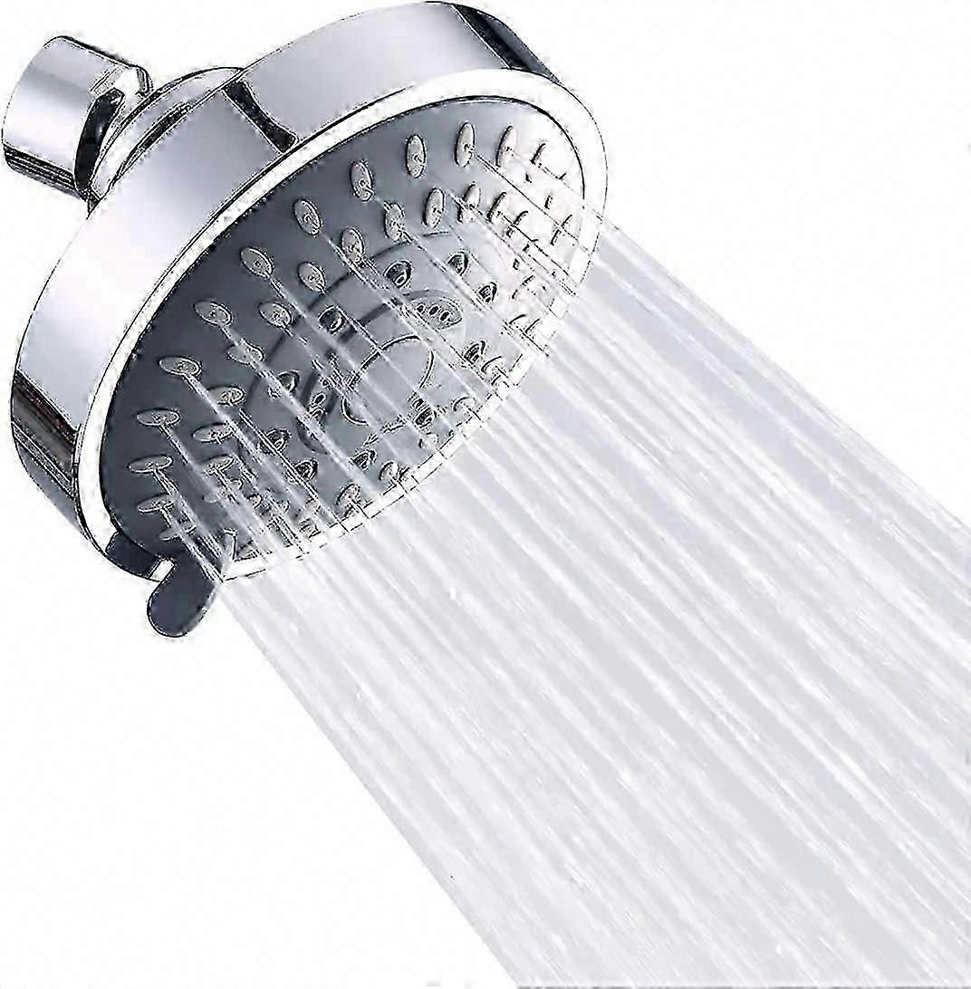 Adjustable High Pressure 5-Setting Rain Shower Head with 4 Inch High Flow