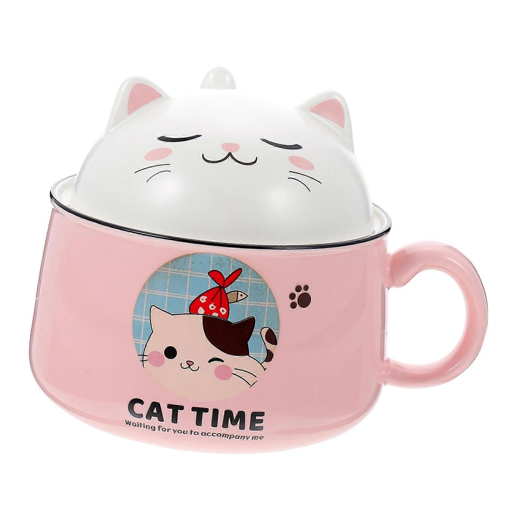 Decorative Cat Bowl Ceramic With Handle Multifunctional Noodle Bowl For Soup Instant Noodles Rice Kitchen