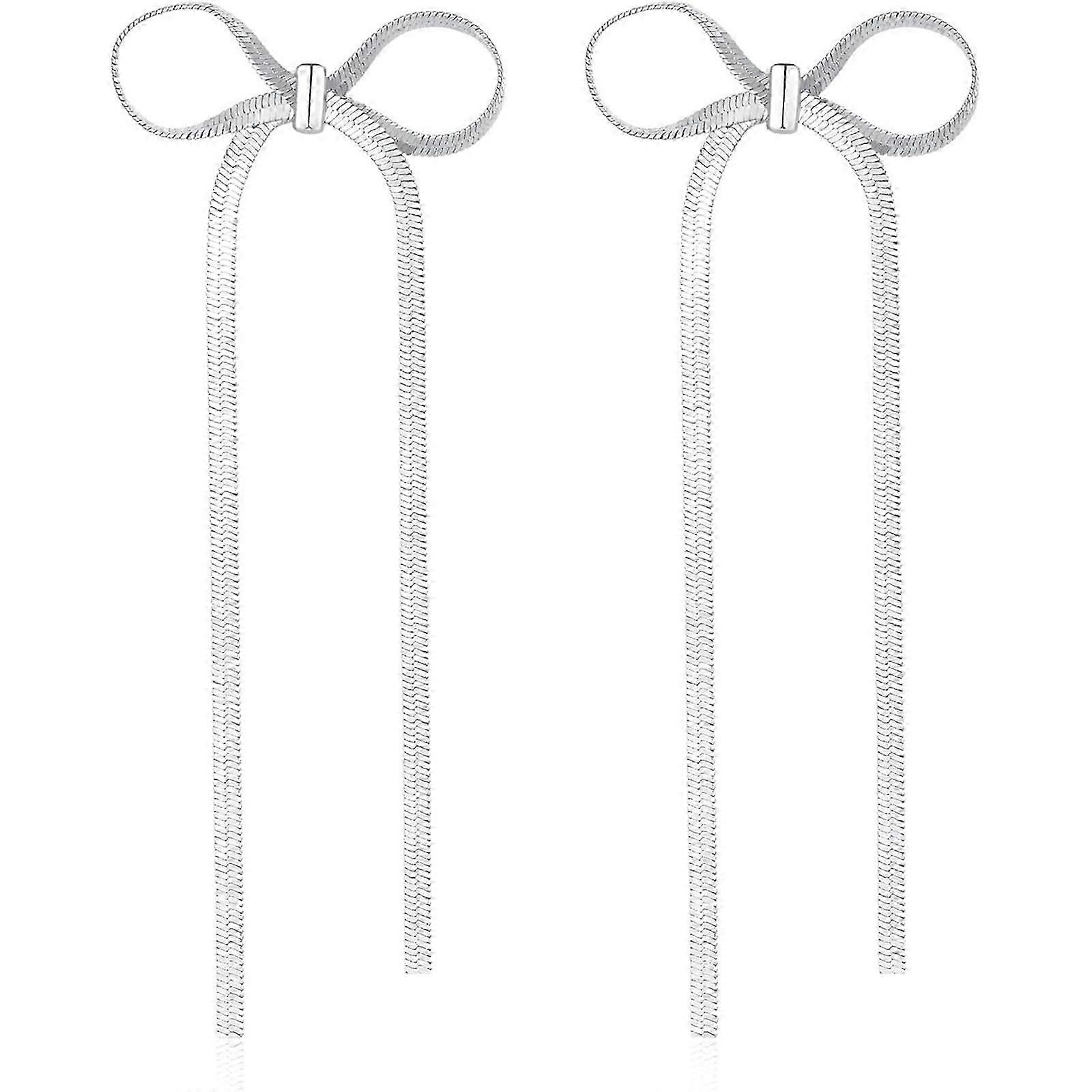 女性のための弓イヤリング女の子ロングタッセルイヤリングスネークチェーンイヤリングリボンイヤリング結婚式のステートメントジュエリーギフト